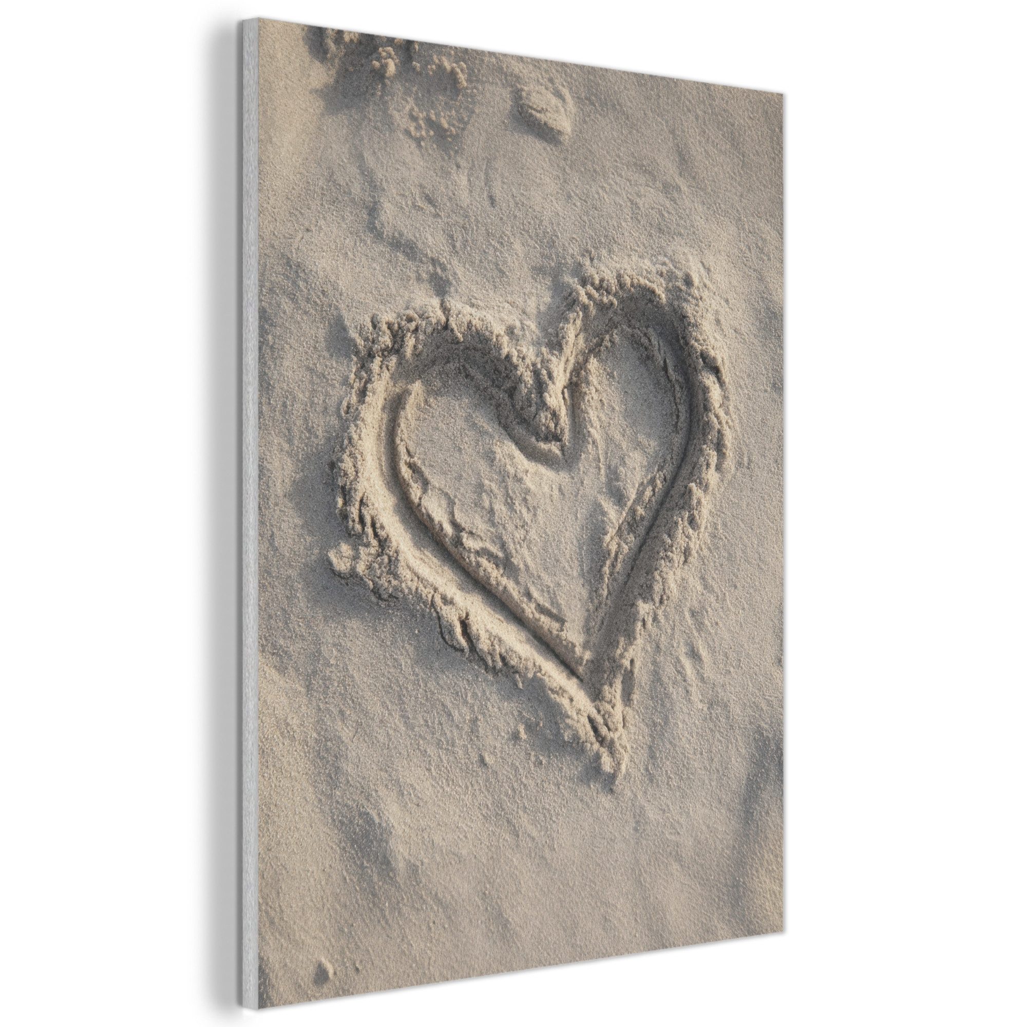 MuchoWow Gemälde Herzform - Signiert - Beige - Sand, Fotodruck (1 St), Akustikbilder XXL, Wandpaneele, Schalldämmung, Paneele 70x100 cm