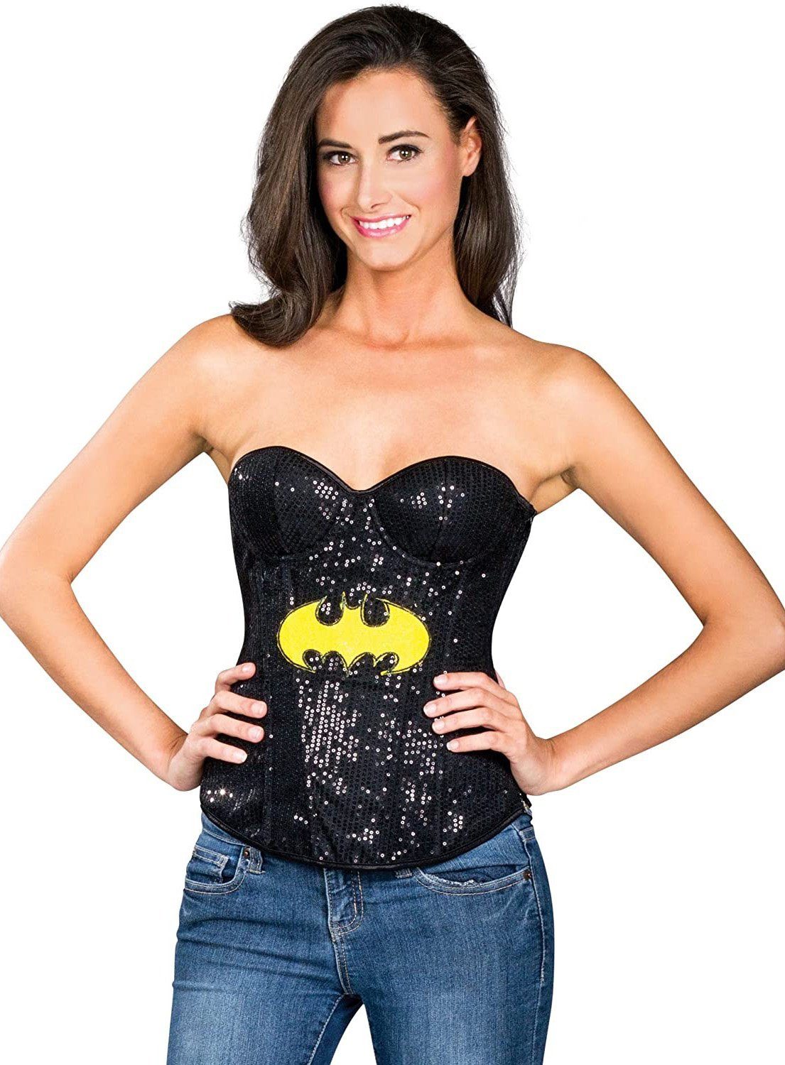 Rubie´s Kostüm Batgirl Pailletten Corsage, Körperbetonendes Oberteil mit Superheldin-Motto
