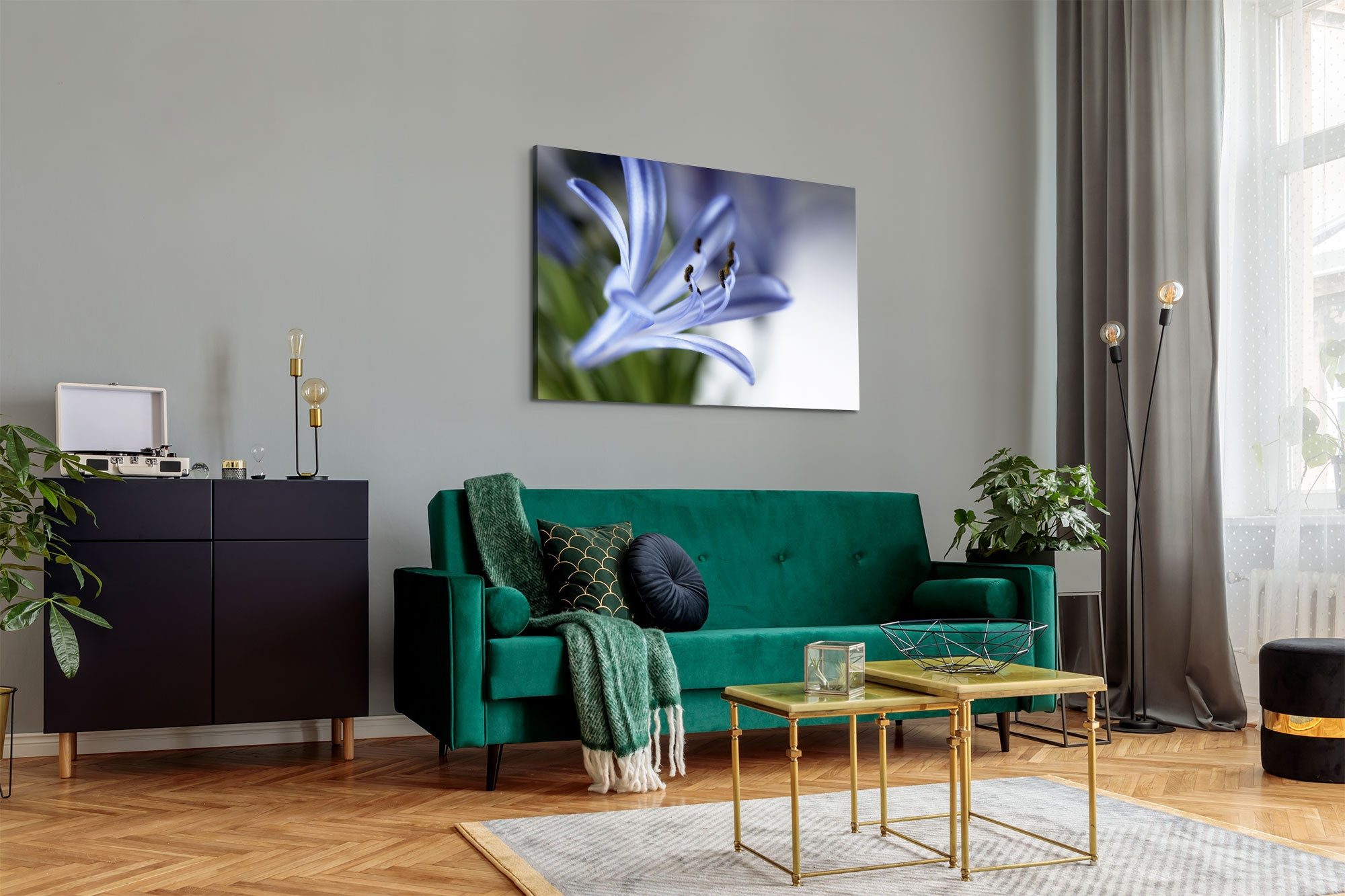 Sinus Art Leinwandbild 120x80cm Wandbild auf Leinwand Blume Blüte Nahaufnahme Blau Kunstvoll, (1 St)