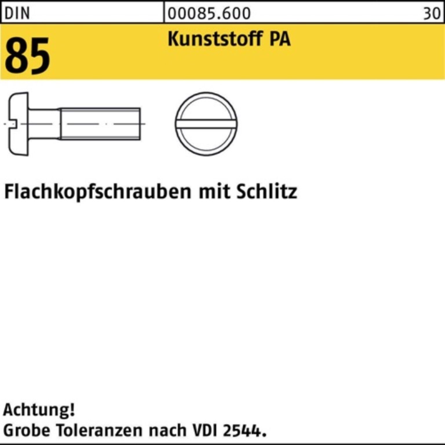 Reyher Schraube 200er Pack Flachkopfschraube DIN 85/ISO 1580 Schlitz M4x 6 Polyamid 20