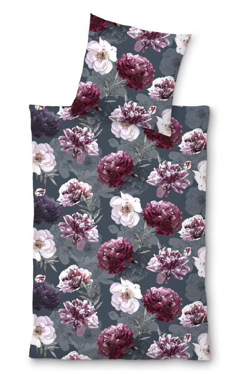 LIVING DREAMS Bettwäsche Bettwäsche-Set ORGANIC COTTON Baumwoll-Satin TILU, Satin, 2 teilig, Pfingstrosen zeitlos elegant hautfreundlich nachhaltig produziert