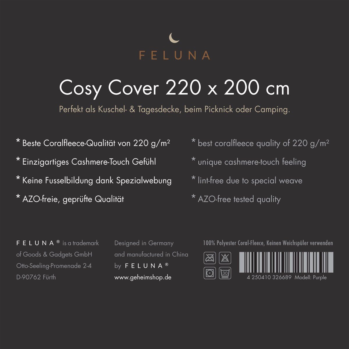 Wohndecke FELUNA Coral Fleece Kuscheldecke XXL – Superweicher Cashmere-Touch, Feluna, Tagesdecke Kaschmir-Touch 220 x 200 cm