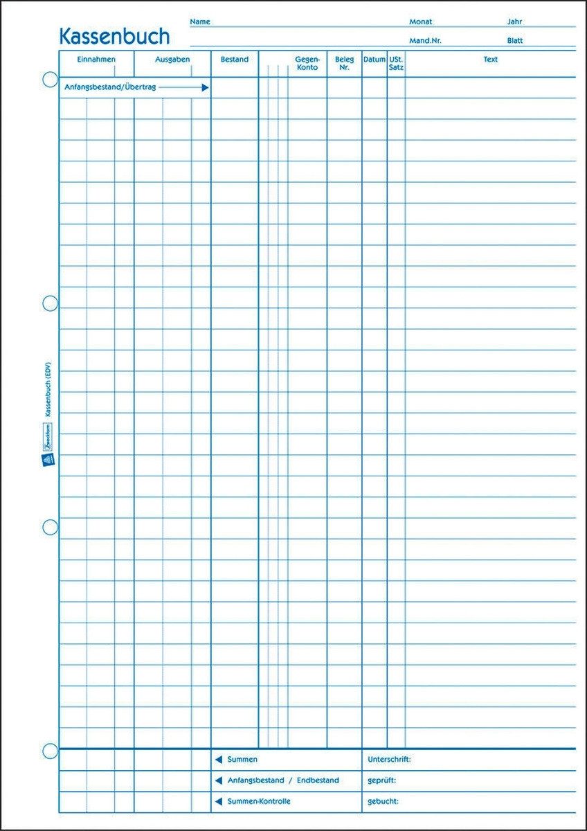 Avery Zweckform Formularblock Formularbuch Kassenbuch EDV A4 VE=100 Blatt mit Ausfüllhilfe
