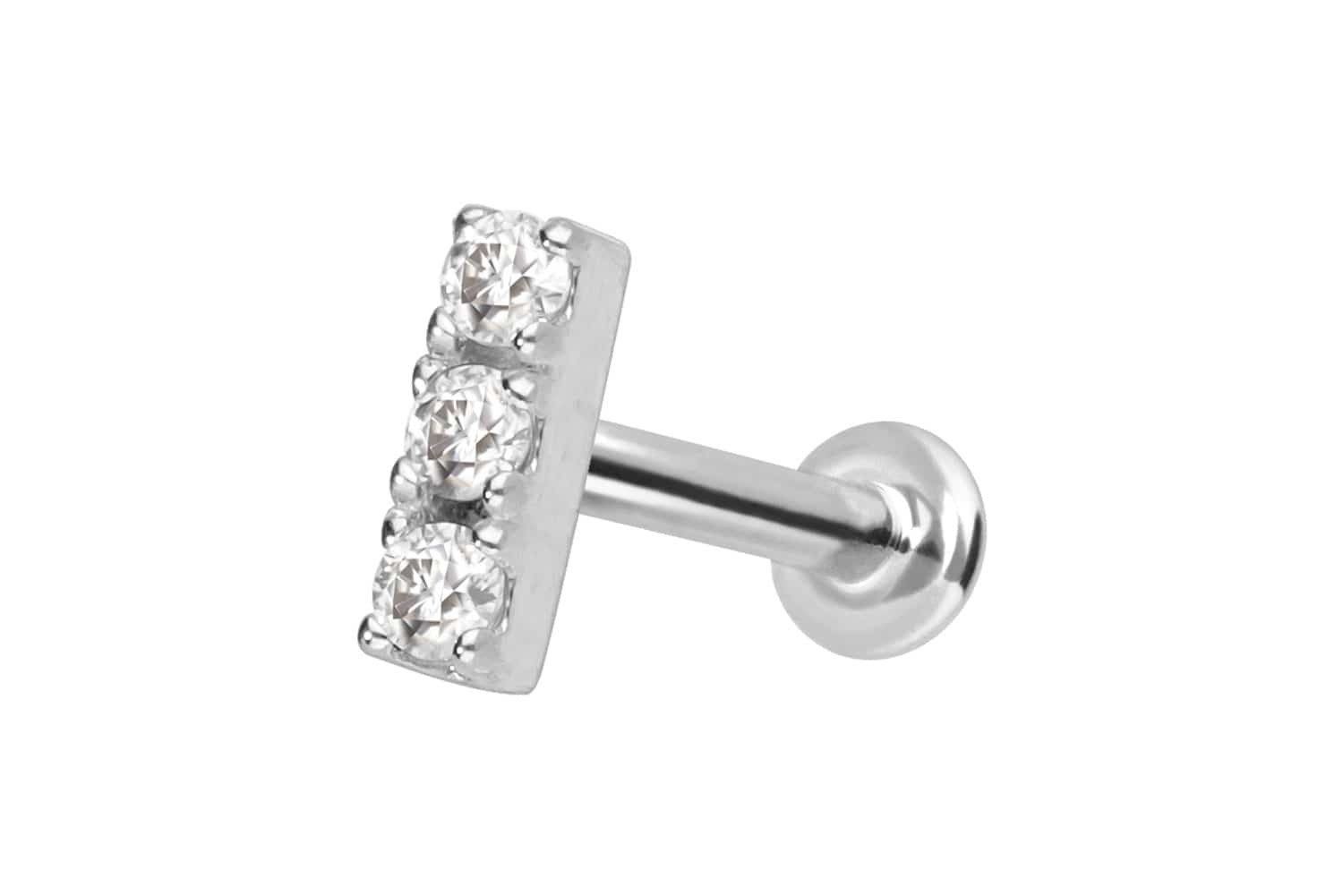 Piercing-Set 14 Karat Gold Labret mit Push Fit MOISSANIT-BALKEN