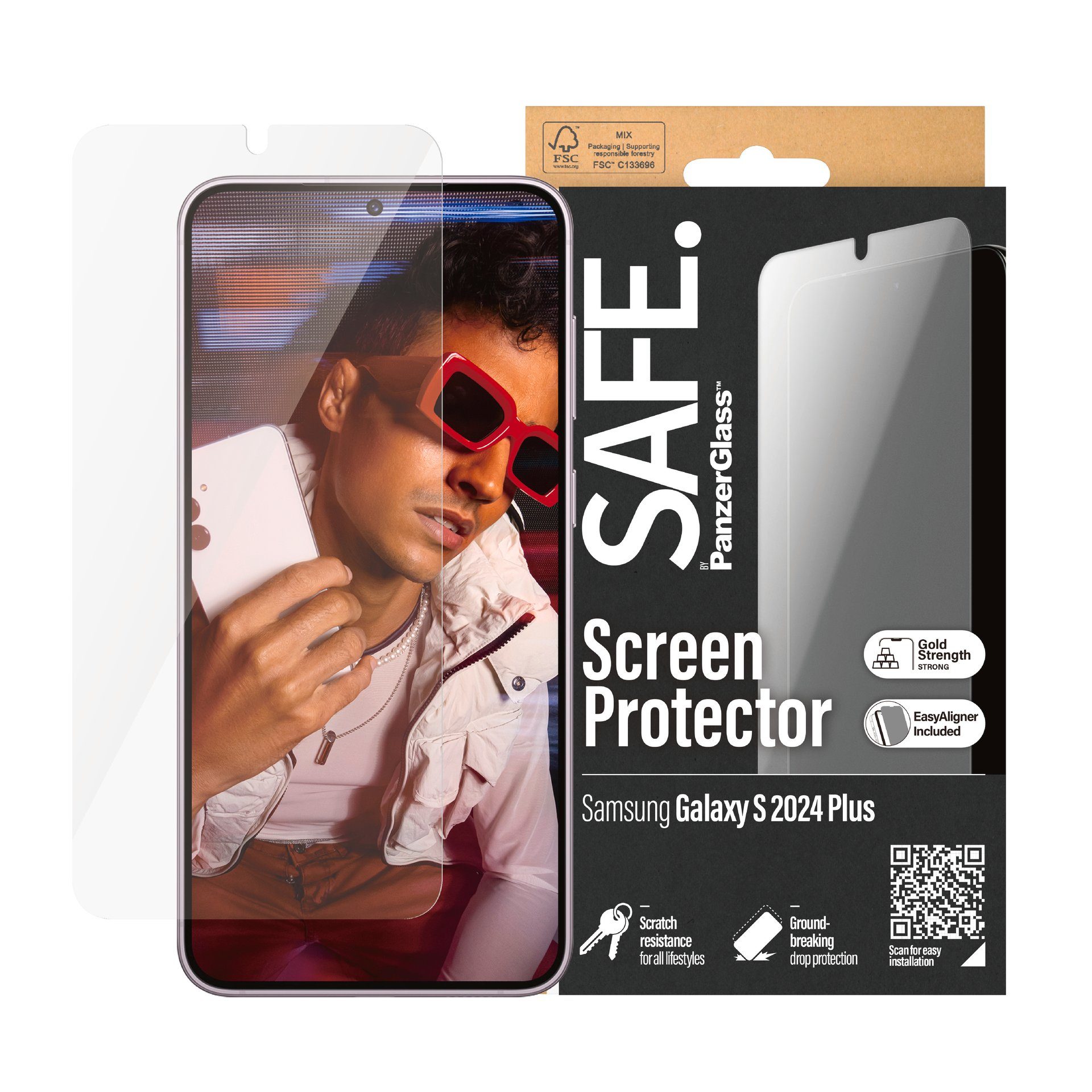 SAFE by PanzerGlass Ultra Wide Fit Screen Protector für Samsung Galaxy S24+, Displayschutzglas, Displayschutzfolie, stoßfest, kratzbeständig
