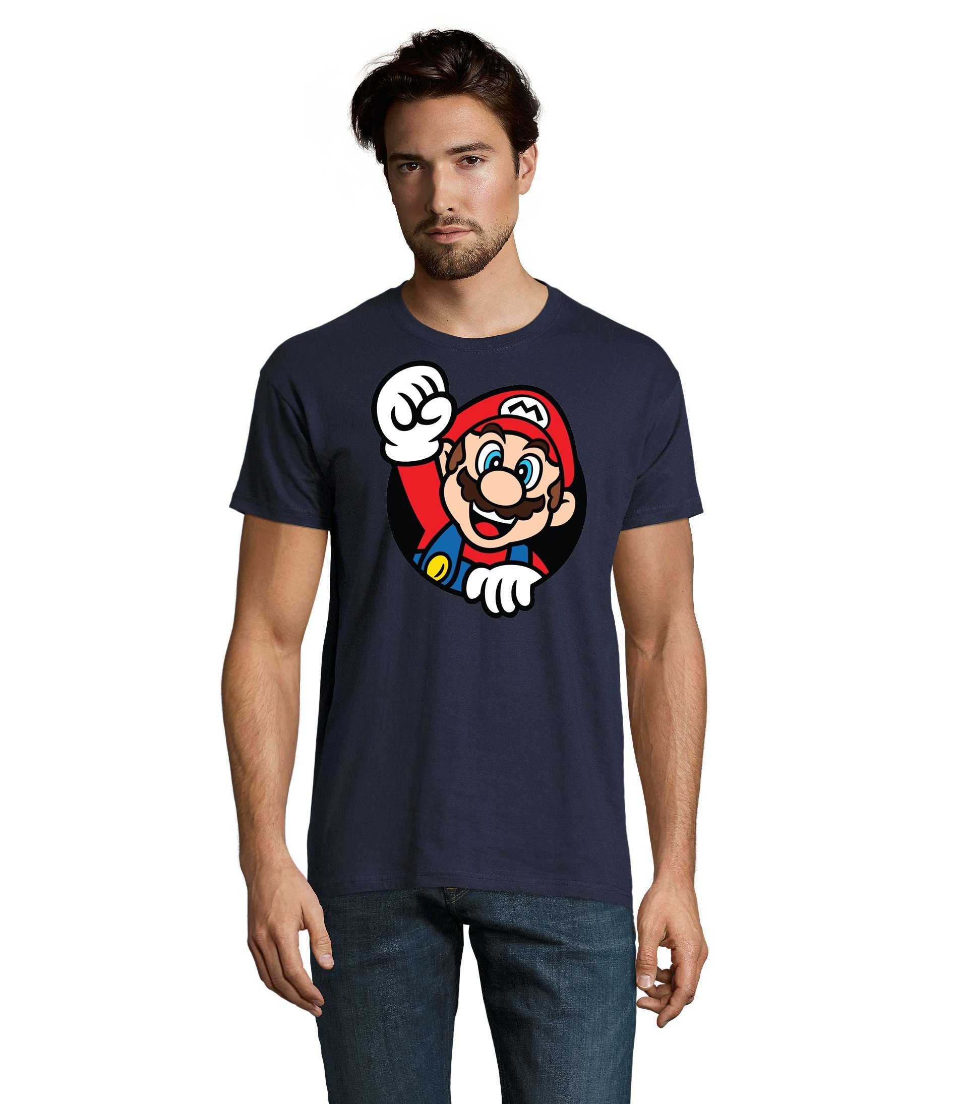 Faust Nerd Super Blondie Herren & Nintendo Mario Konsole T-Shirt Spiel Gaming Brownie Navyblau