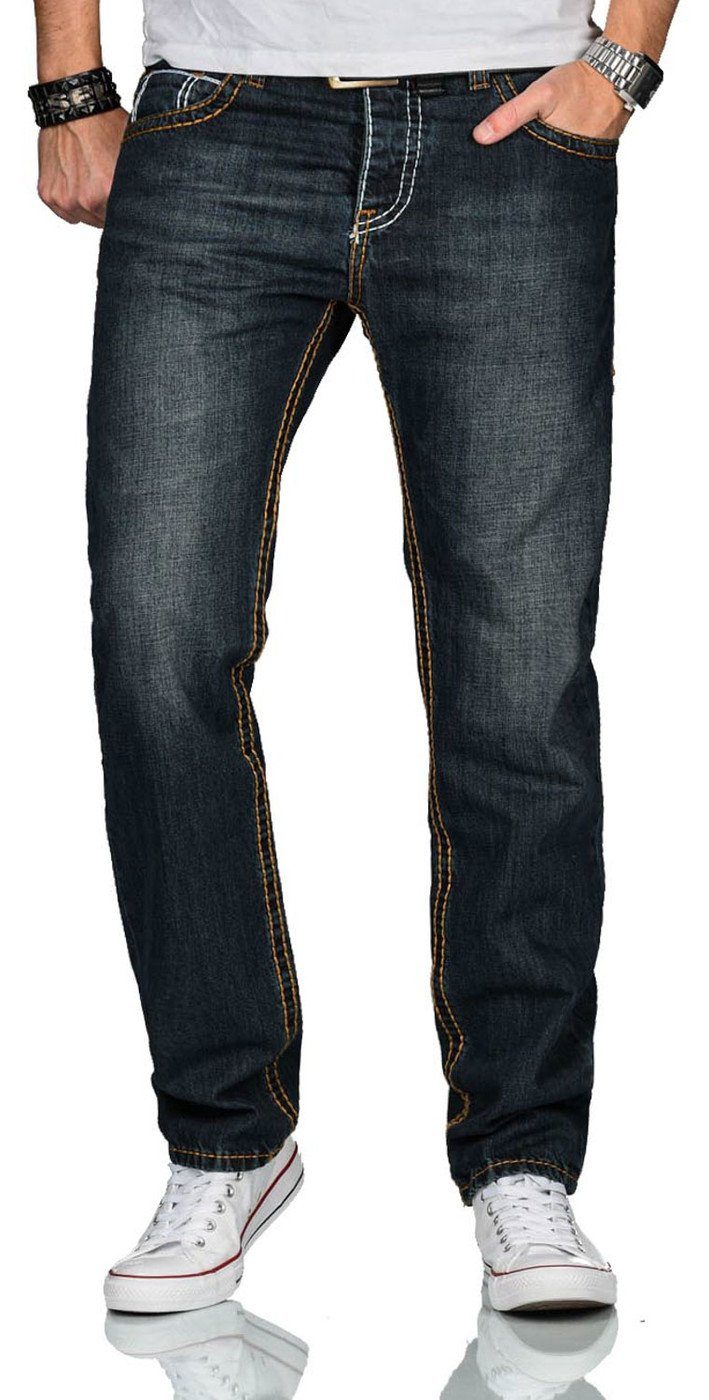 Alessandro Salvarini Straight-Jeans ASMatteo mit dicken Nähten dunkelblau