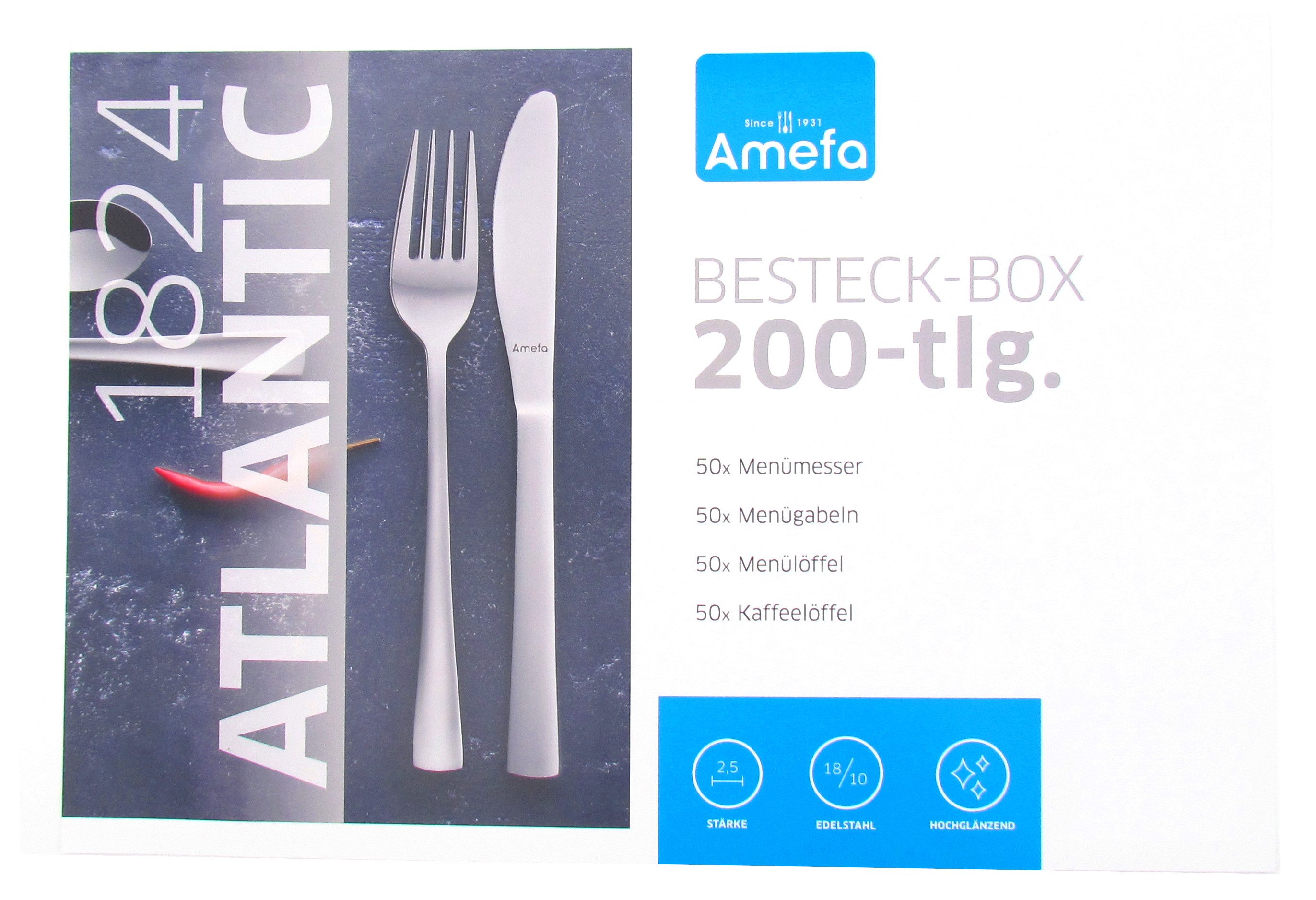 steinwohn Besteck-Set Gastro 200-teilig – 18/10 Edelstahl 2,5 mm Extra Stark, Hochglanz, 50 Personen, Gastronomie-Qualität inkl. Besteckkasten