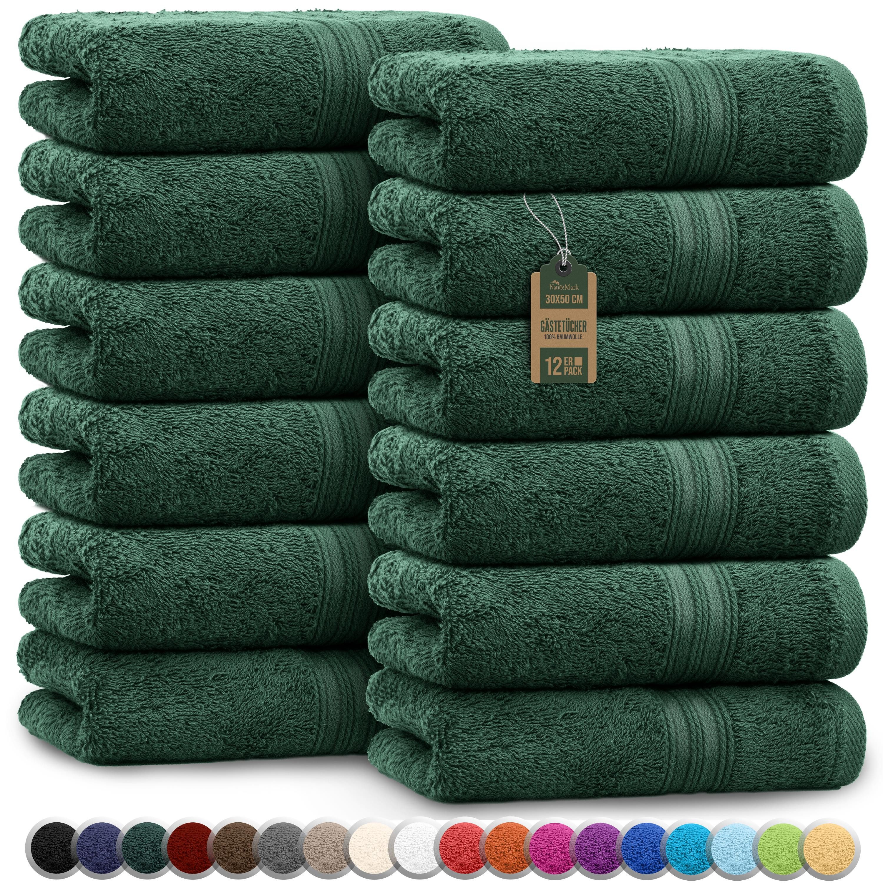 NatureMark Gästehandtuch Gästetuch 500gsm, 100% Baumwolle (12-St), Gästehandtuch Premium Qualität, 30x50cm, Dunkel grün