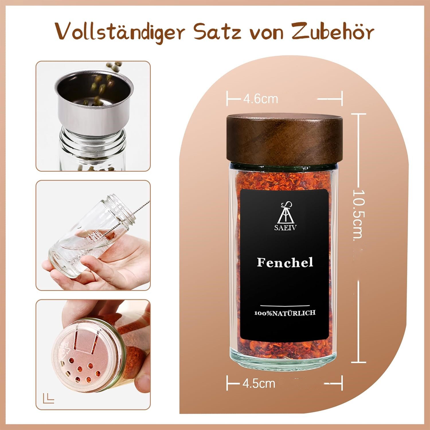 KingLux Gewürzbehälter 24Stk.120ml Glas Gewürzbehälter Rund mit Akazienholz günstig online kaufen