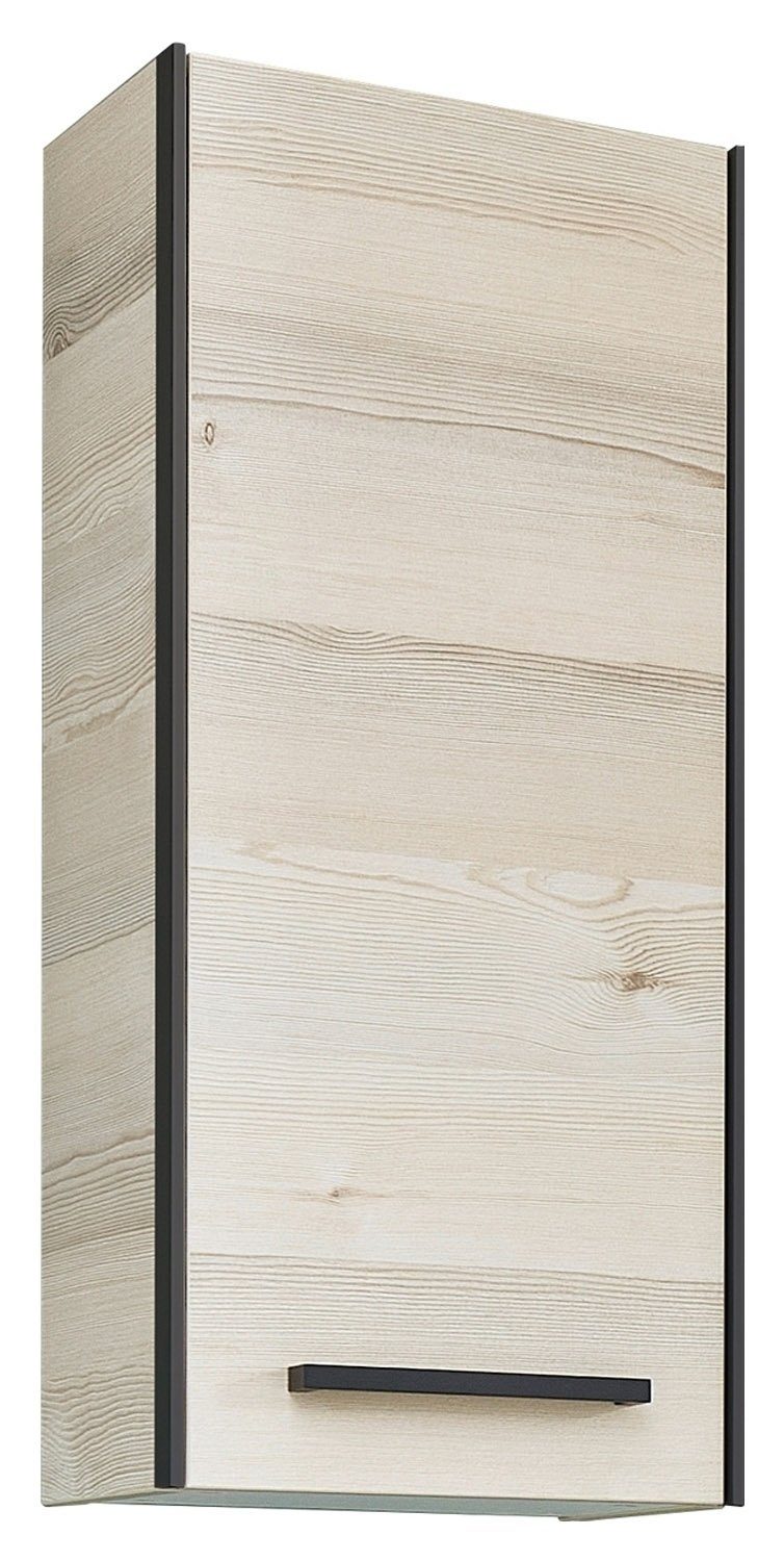 Vito Aufsatzschrank ALOMI, Polar Pinie Dekor, Schwarz, 1 Tür, B 30 x H 70 x T 33 cm, Badmöbel