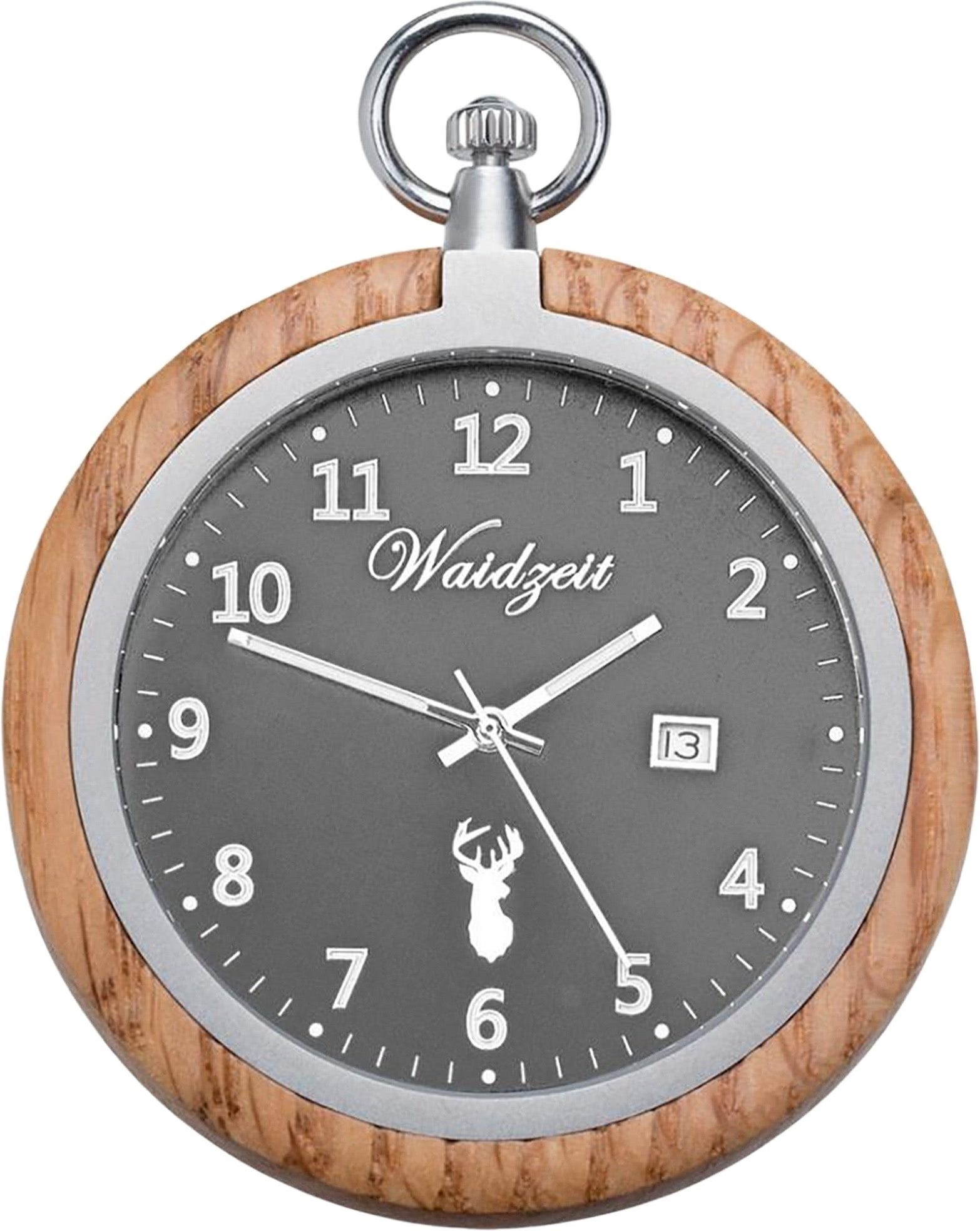Waidzeit Austria Taschenuhr Waidzeit Herren Taschenuhr Edelstahl Holz, (Analoguhr, Analoguhr), Herren Taschenuhr rund, extra groß (ca. 50mm), Edelstahl, Holz, Casual