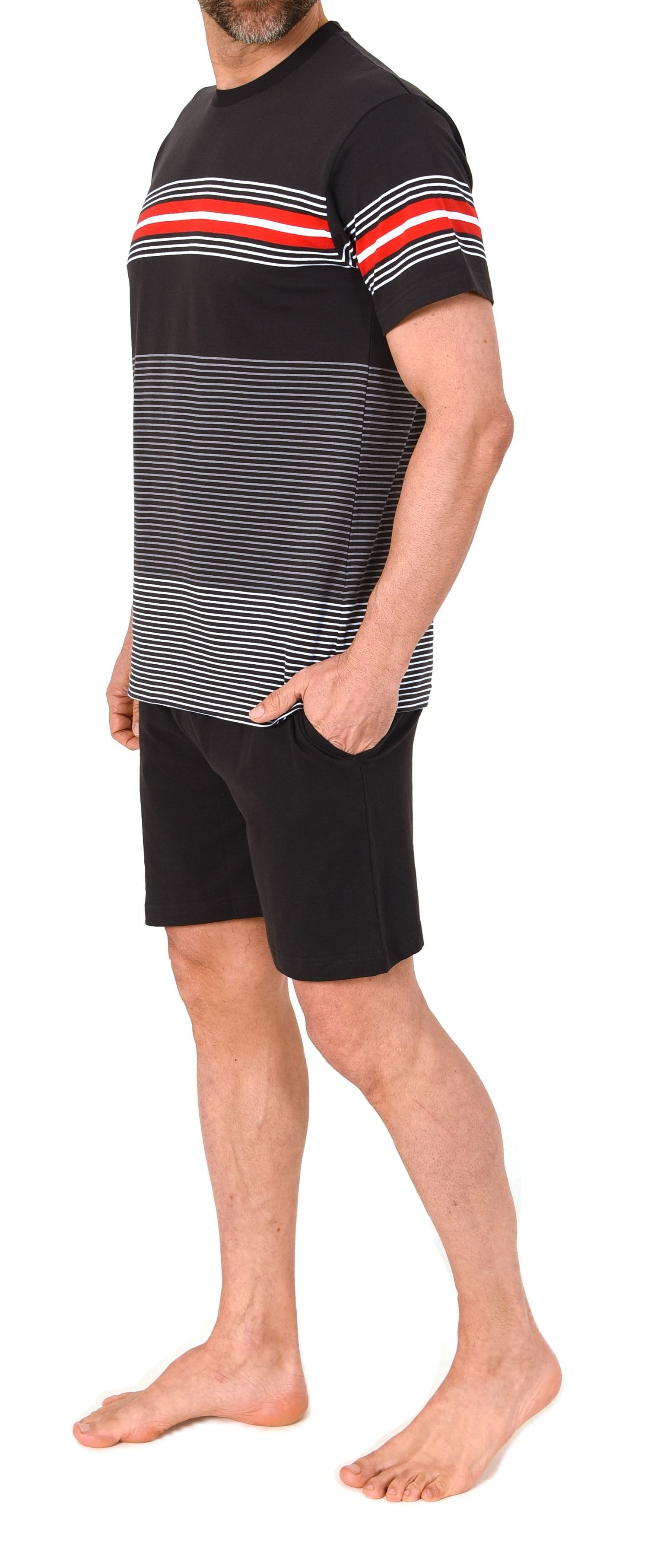 Normann Pyjama Normann Herren kurzarm Schlafanzug Shorty in eleganten Streifendesign – Bild 4 von 5