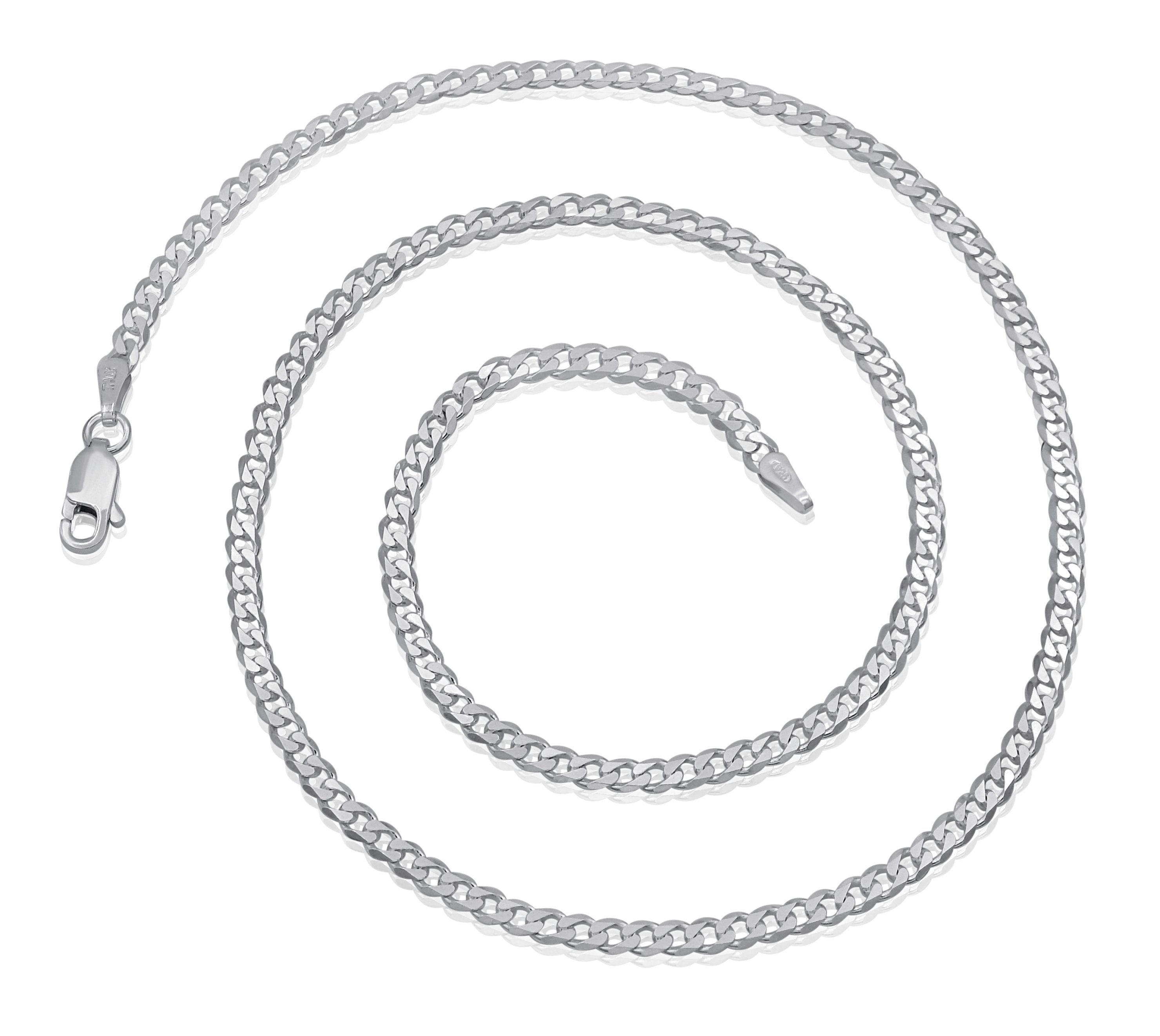 Silberkette by breit, 45 Länge 3mm Bella T Sterling Silber Kauf-mich-weg - Panzerkette wählbar 60cm rhodiniert 925