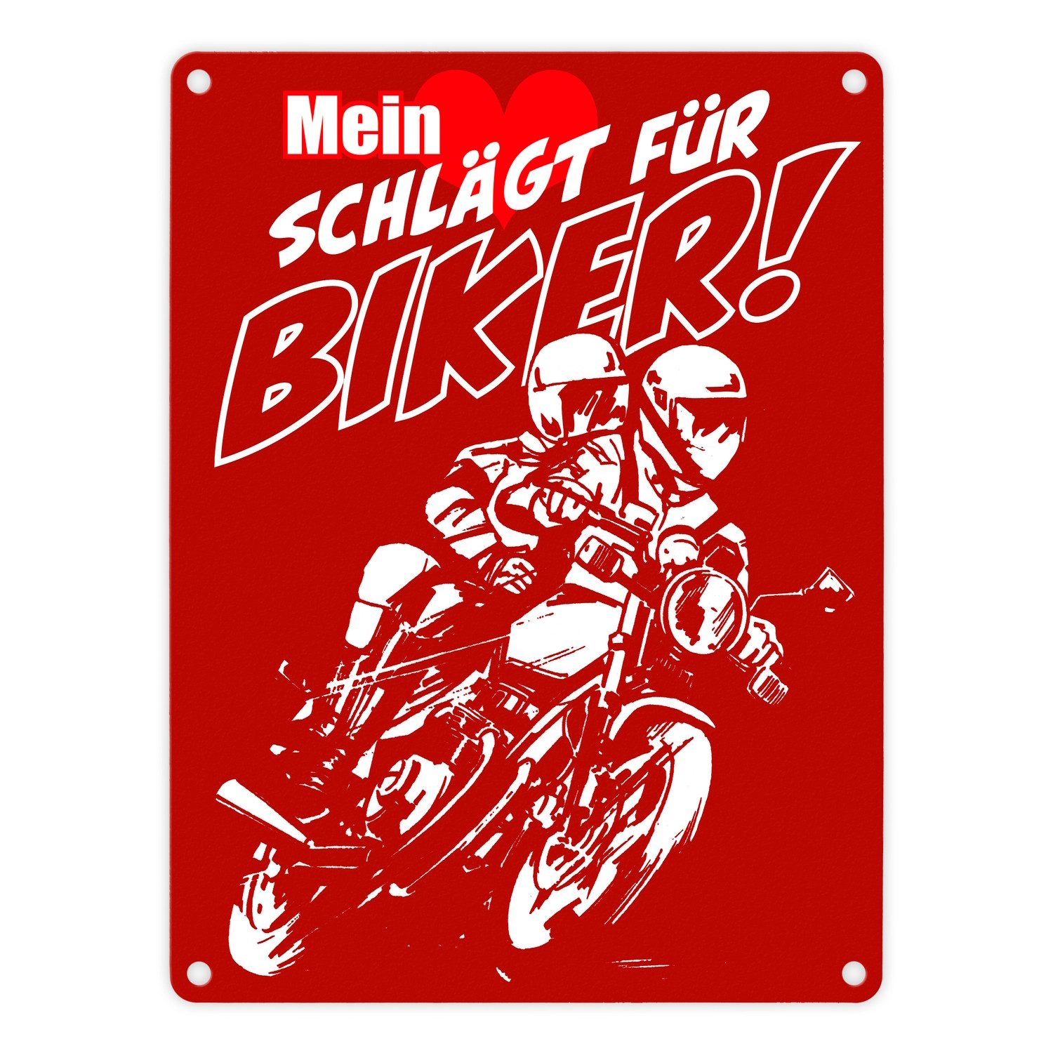 Metallschild Metallschild in 15x20 cm mit Motorrad rot Mein Herz schlägt für Biker