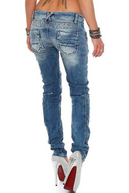 Cipo & Baxx Slim-fit-Jeans Low Waist Hose BA-WD322 im Biker Style mit Zippern und Ziernähten