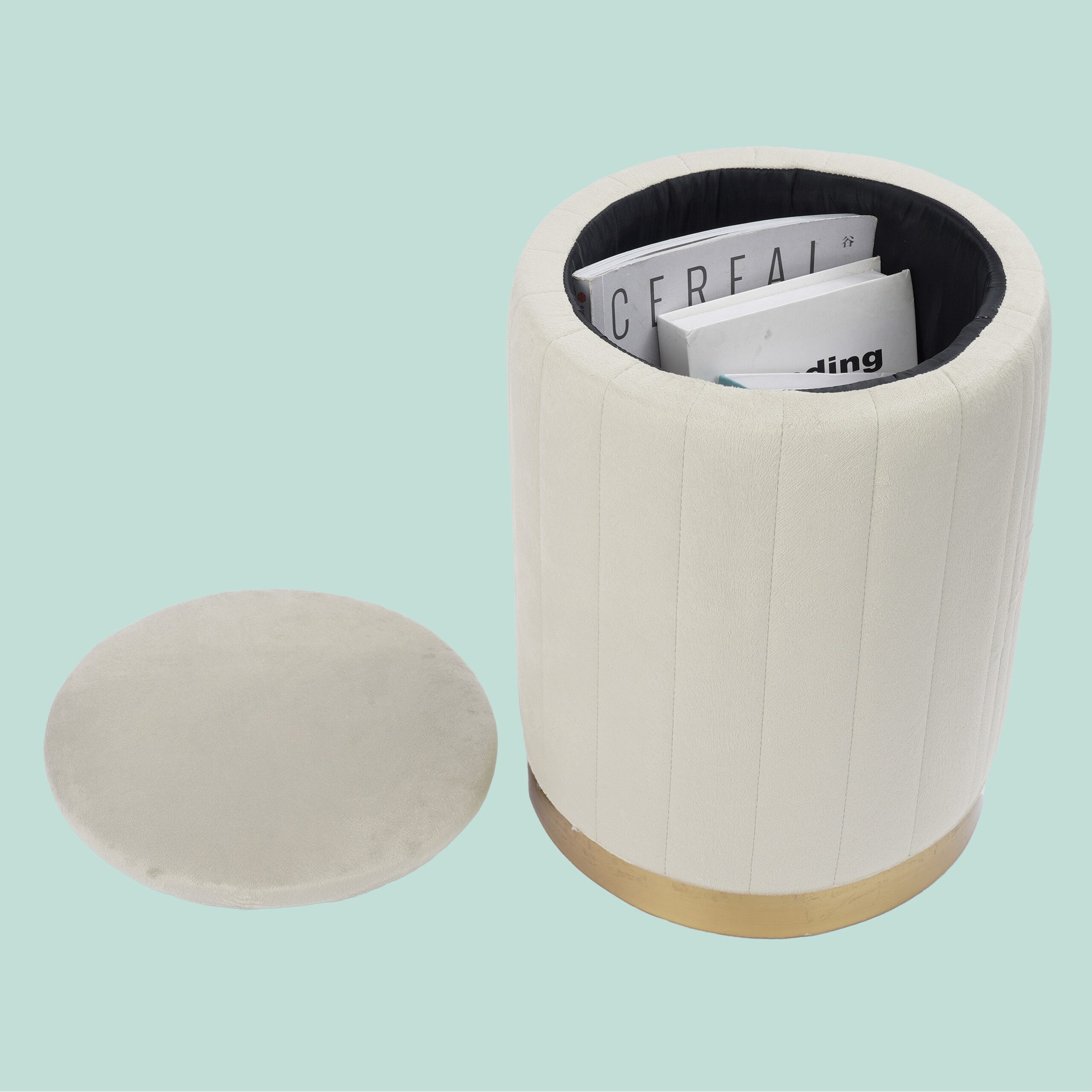 relaxdays Stauraumhocker Hocker aus Samt mit Stauraum (1 St), Beige – Bild 5 von 5