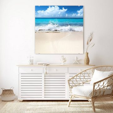 Primedeco Glasbild Wandbild Quadratisch Wildes Meer und Sand mit Aufhängung, Natur