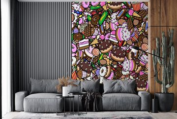 MuchoWow Fototapete Süßigkeiten - Design - Schokolade - Kuchen - Lutscher - Kinder, Matt, bedruckt, (3 St), Vliestapete für Wohnzimmer Schlafzimmer Küche, Fototapete
