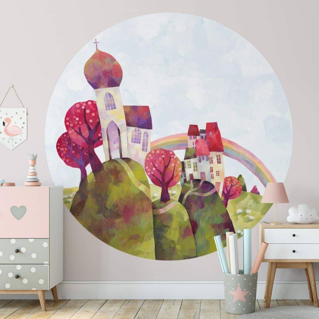 K&L Wall Art Fototapete Märchen Kindertapete Regenbogen Baby Schlafzimmer Vliestapete Blanz, Kinder Motivtapete groß, Traumhafte Vlies-Fototapeten für Kinderzimmer, hergestellt in Berlin