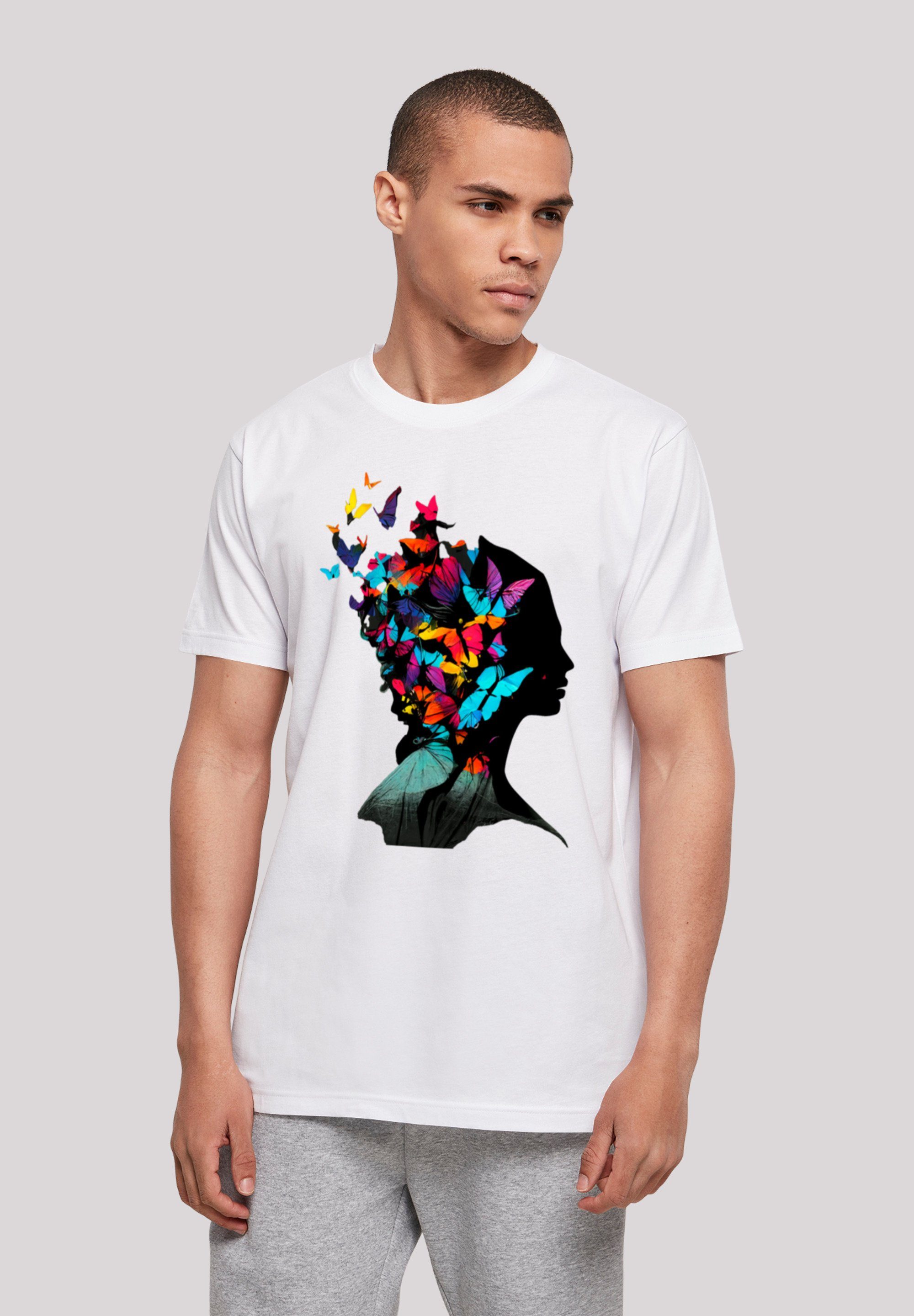 F4NT4STIC T-Shirt Schmetterling Silhouette TEE UNISEX Print weiß