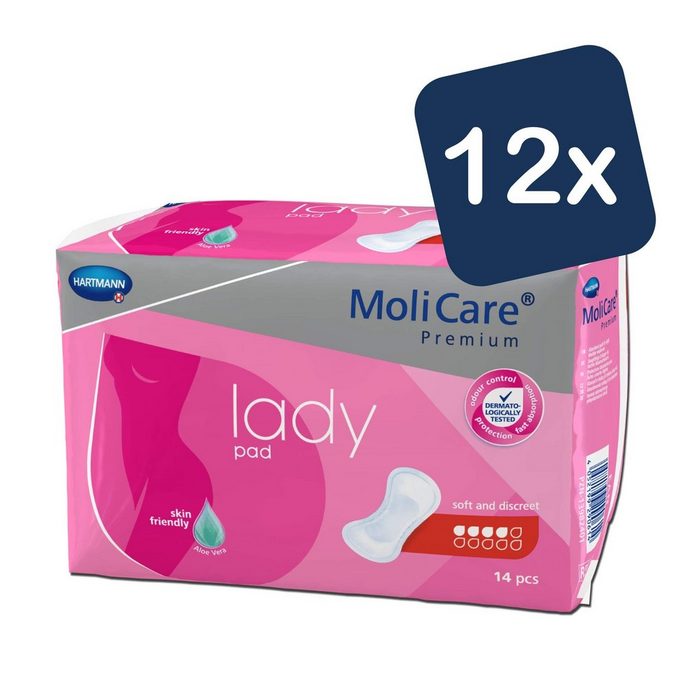 Molicare Einlage Premium lady pad: Inkontinenz-Einlage für Frauen bei Blasenschwäche 4 Tropfen mit Aloe vera 14 Stück (12x14)