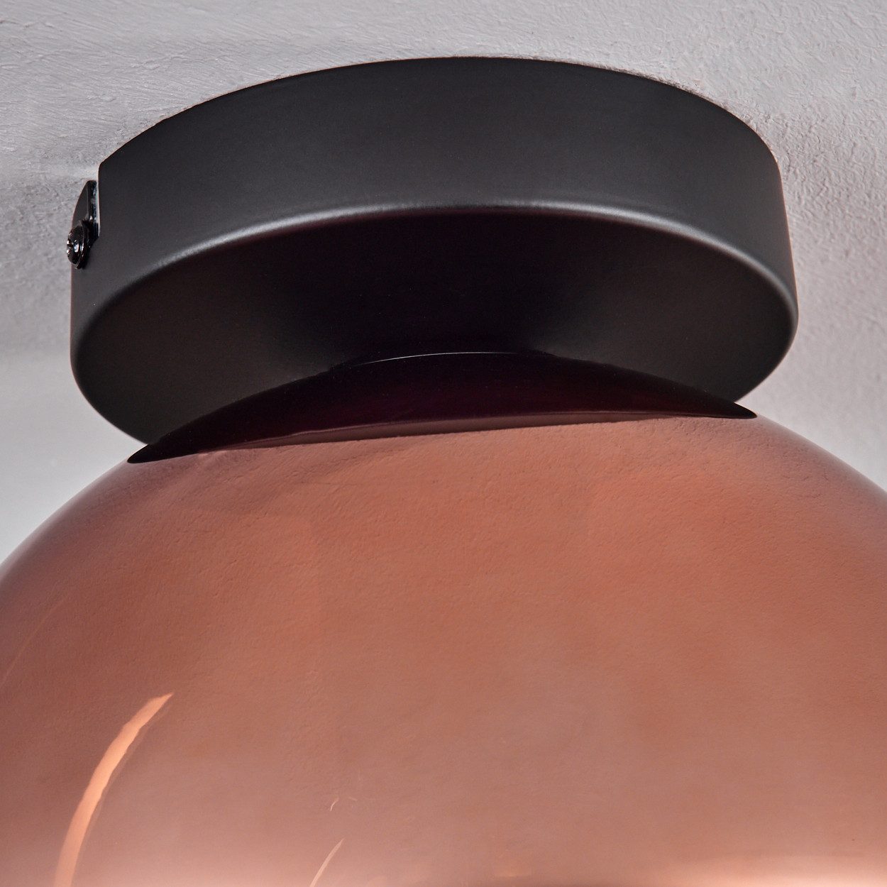 hofstein Deckenleuchte Deckenlampe aus Metall/Glas in Schwarz/Kupferfarben, ohne Leuchtmittel, moderne Leuchte mit Schirm aus Glas (20cm), 1xE27, ohne Leuchtmittel