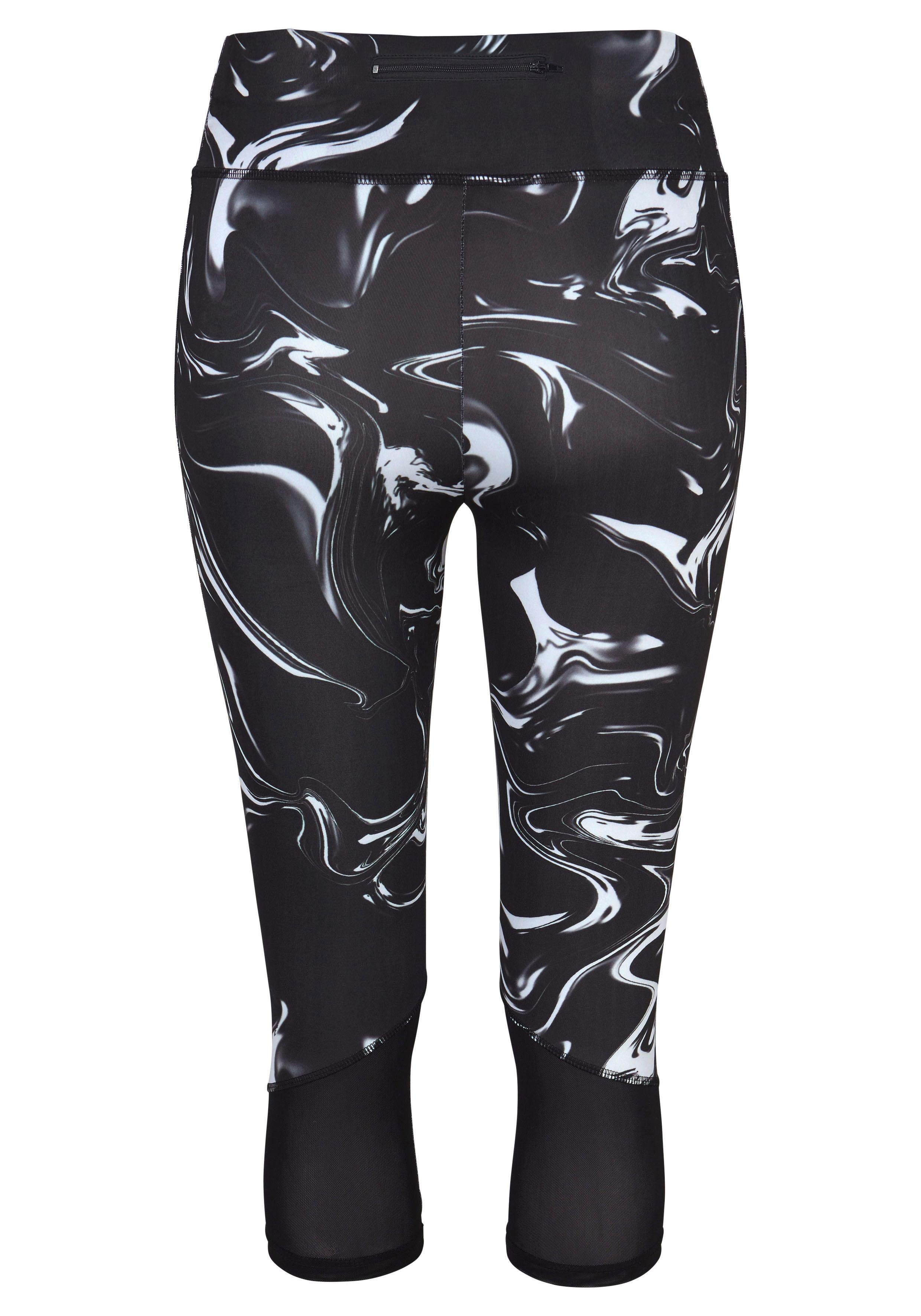 LASCANA ACTIVE Caprileggings Black Marble Sporthose mit breitem Bund