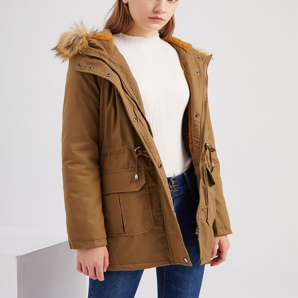 L.Ru UG Regenjacke Damen Kapuzenpullover Wintermantel gepolsterte Jacke in  Übergröße, Die Verarbeitung gewährleistet Langlebigkeit und Komfort.