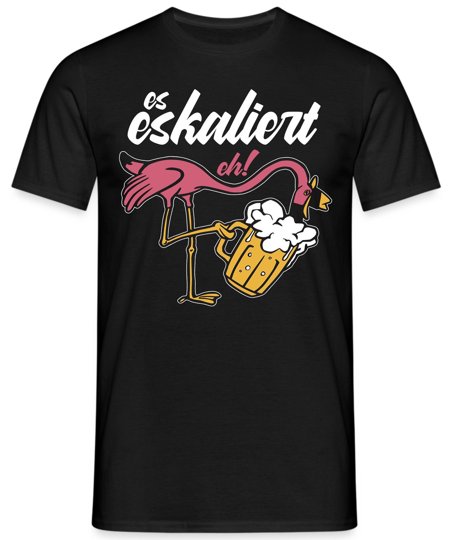 Bier - Schwarz Fasching Formatee (1-tlg) Kurzarmshirt Eskaliert Lusti Eh Karneval Festival Quattro Party Flamingo Es