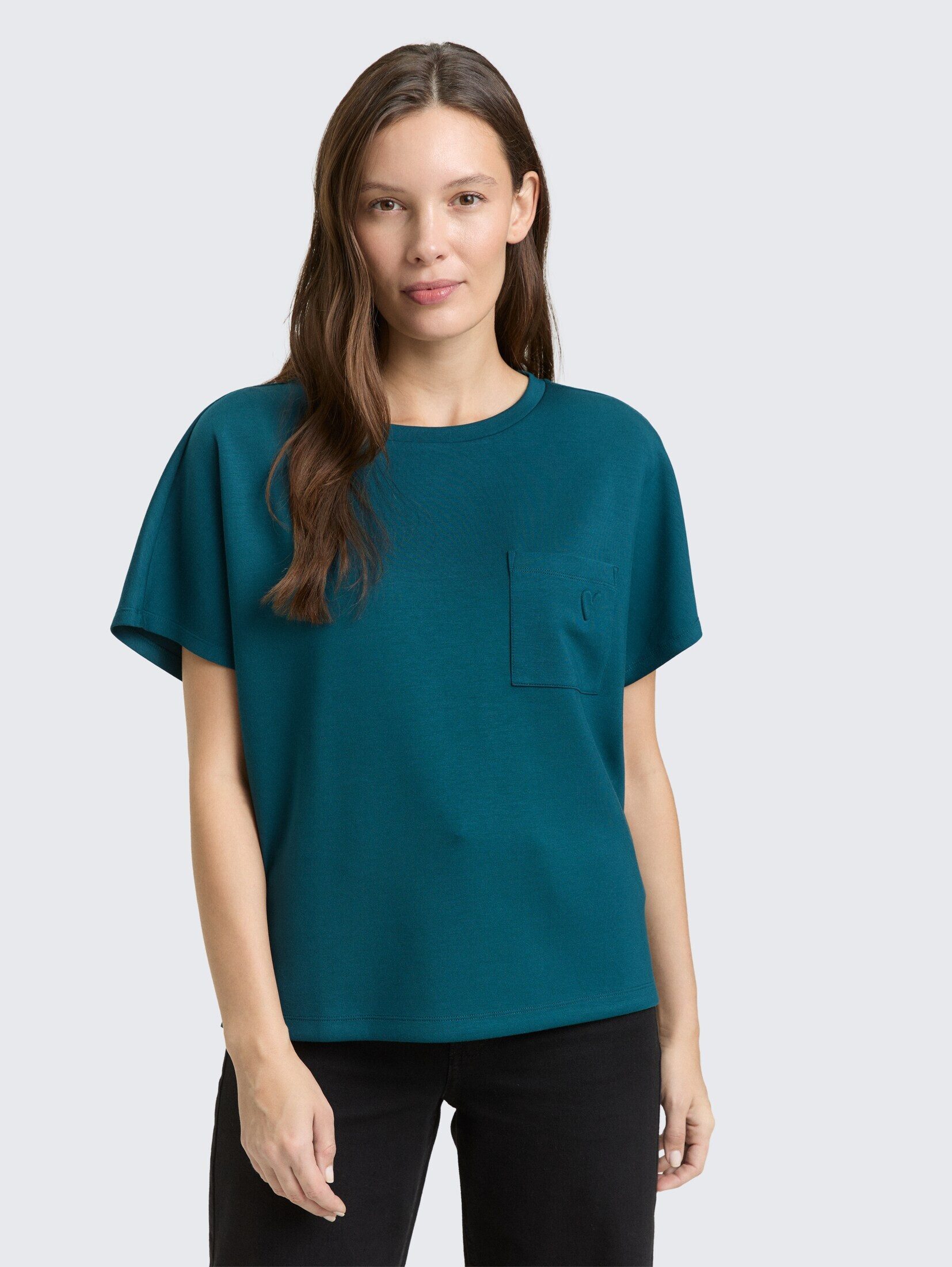 TOM TAILOR T-Shirt T-Shirt Loose Fit Scuba T-Shirt mit Brusttasche