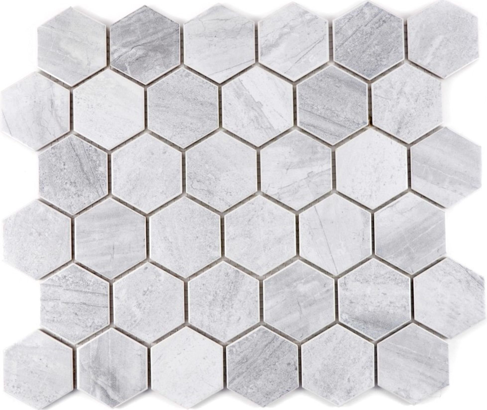 Mosani Mosaikfliesen Hexagon Keramikmosaik Mosaikfliesen grau matt / 10 Matten | Fliesen