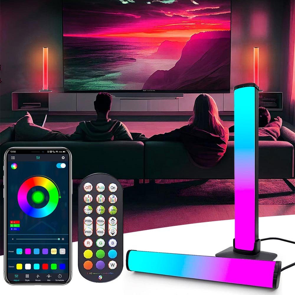 Sunicol LED-Streifen 2er RGB LED Lightbar, Hintergrundbeleuchtung, Musik Sync Ambient Lampe, Dimmbare Leuchte mit fernbedienung für TV, Gaming, PC, Deko