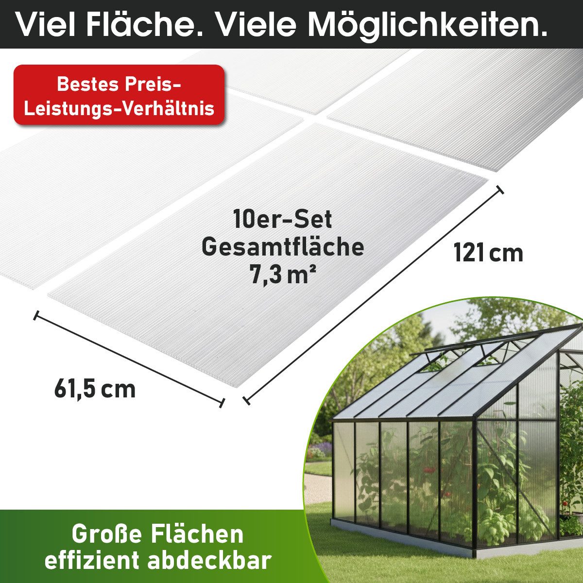 BRAST Doppelstegplatte Hohlkammerplatten 6mm, viele Varianten, Polycarbonat, 6 mm, 7,3 m², (10-St., UV-beständig, witterungsbeständig, bruchstabil & zuschneidbar), Geeignet für Gewächshäuser, Gartenhäuser Überdachungen & Carportdächer