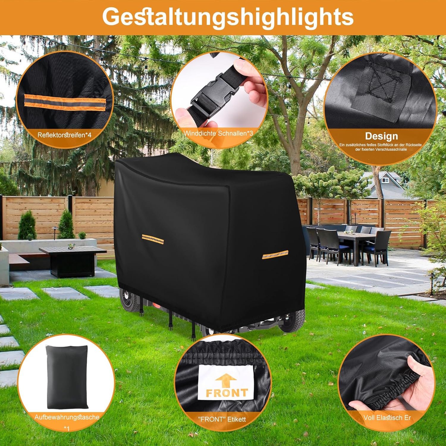 BlingBin Faltgarage Elektromobil Abdeckhaube Wasserdicht, Abdeckung für Mobilitätsroller (1er Set, 1-St., Abmessungen: 124 × 58 × 99 cm), Outdoor-Regenschutz mit Gummiband für Behinderten-Roller, Schwarz