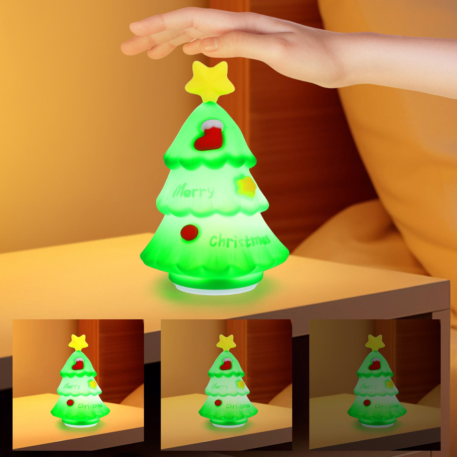 BlingBin LED Nachtlicht LED-Lampe Weihnachtsbaum Touch Dimmbar Stilllicht Nachtlampe, dimmbar, LED fest integriert, Warmweiß, USB-ladbar Kawaii Silikon Nachttischlampe für Kindergeschenke