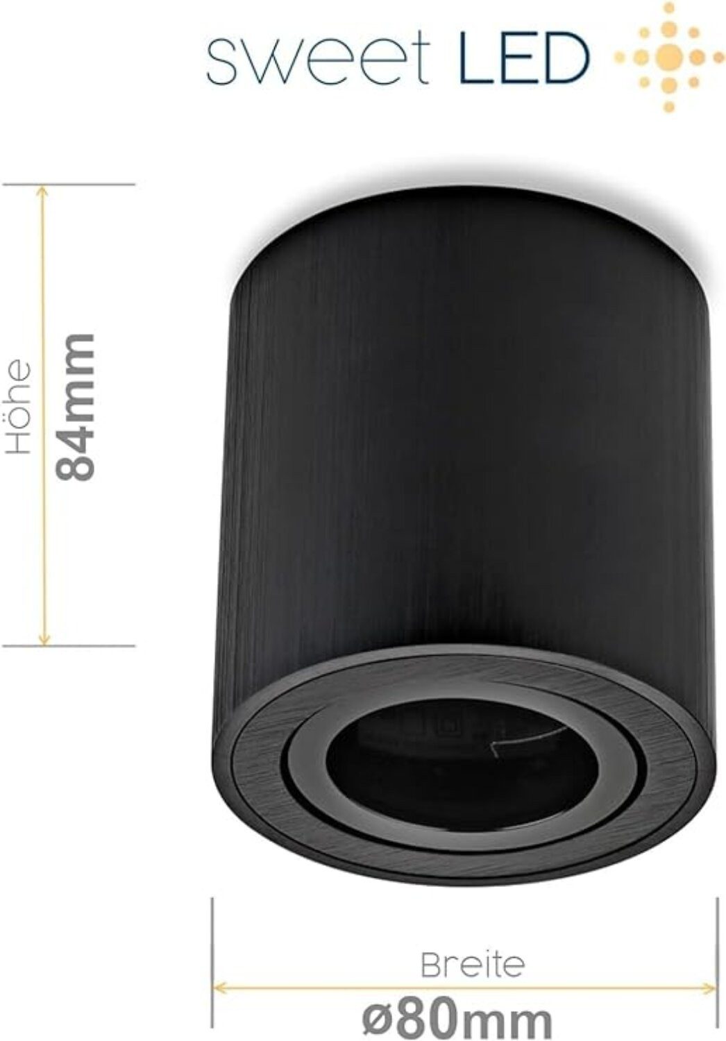 Sweet LED LED Aufbaustrahler 4er Set GU10 schwarz schwenkbar 230V Deckenspots rund modern, LED wechselbar, Warmweiß, 3000K, schwenkbar, GU10, 230V