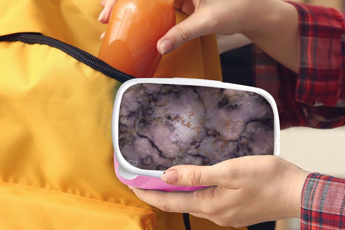 MuchoWow Lunchbox Achat Brotdose - Mädchen, Erwachsene, Steine für Kinder, rosa Kunststoff (2-tlg), Snackbox, Edelstein-Mix, Abstrakt - - Kunststoff, Brotbox