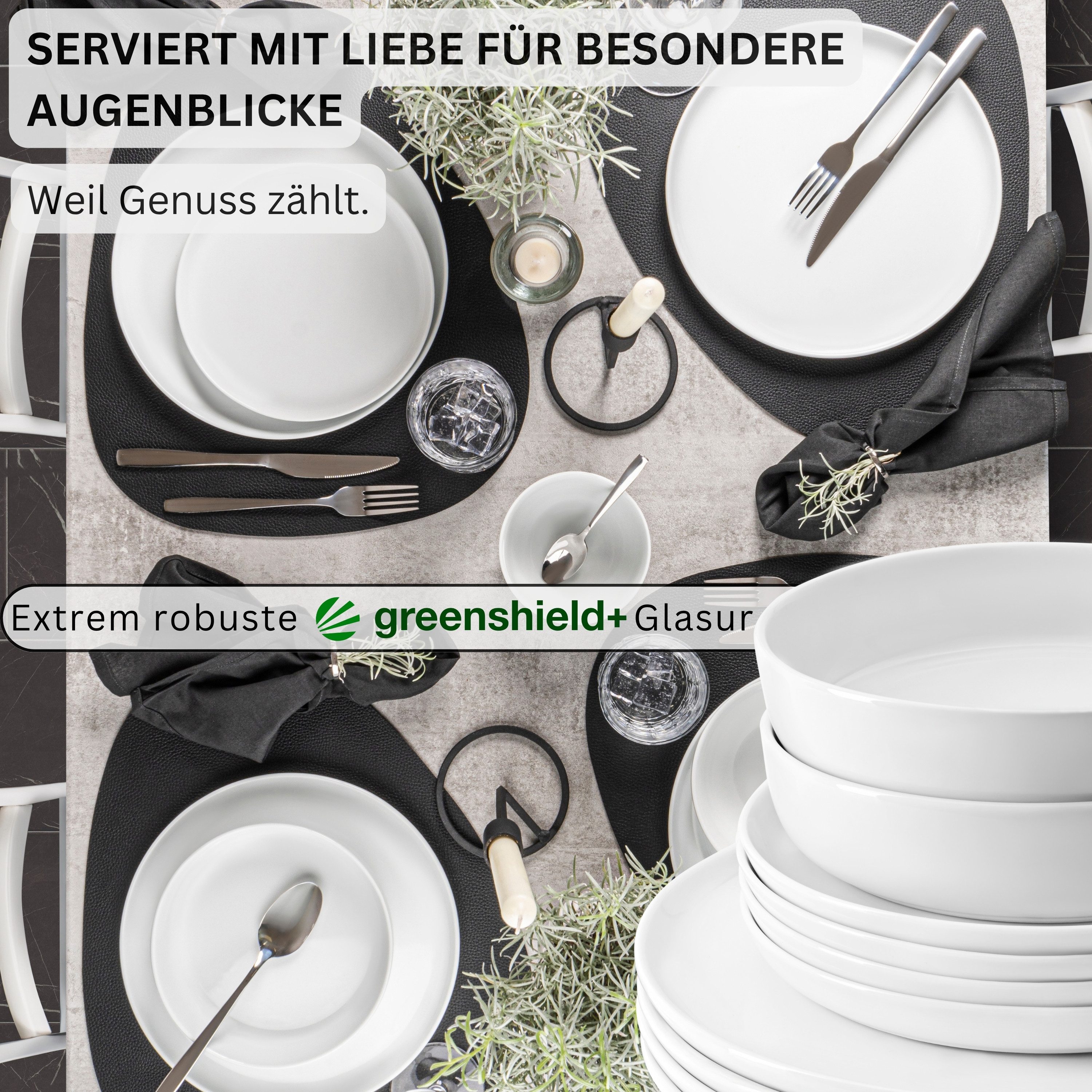 SÄNGER Tafelservice Marlo Geschirrset (18-tlg), 6 Personen, Porzellan, Weiß, Premium Collection