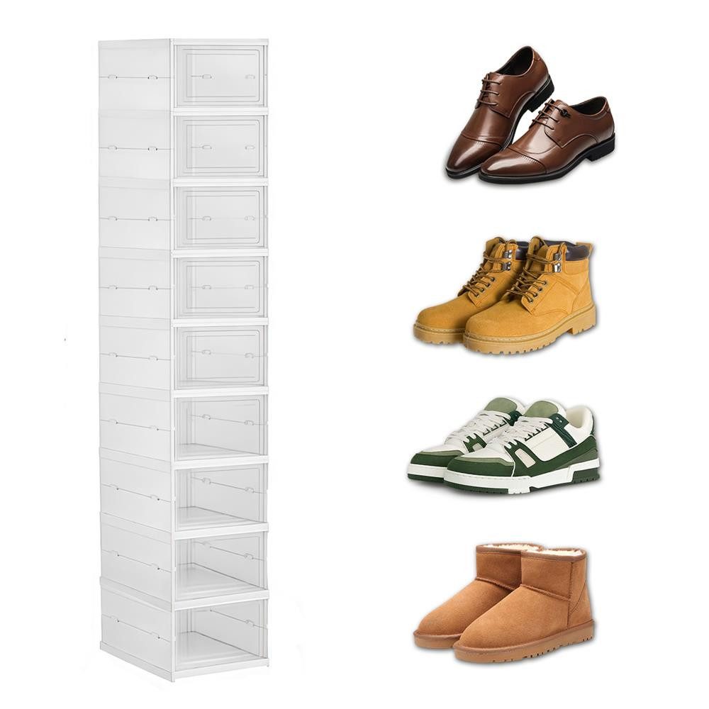 PFCTART Schuhbox Faltbare Schuhboxen & Schuhorganizer mit Deckel (Set, 1 St., 6 oder 9 Ebenen wählbar, aus Kunststoff in Weiß), Staub- & Feuchtigkeitsschutz, platzsparendes Stapelsystem für Schuhe