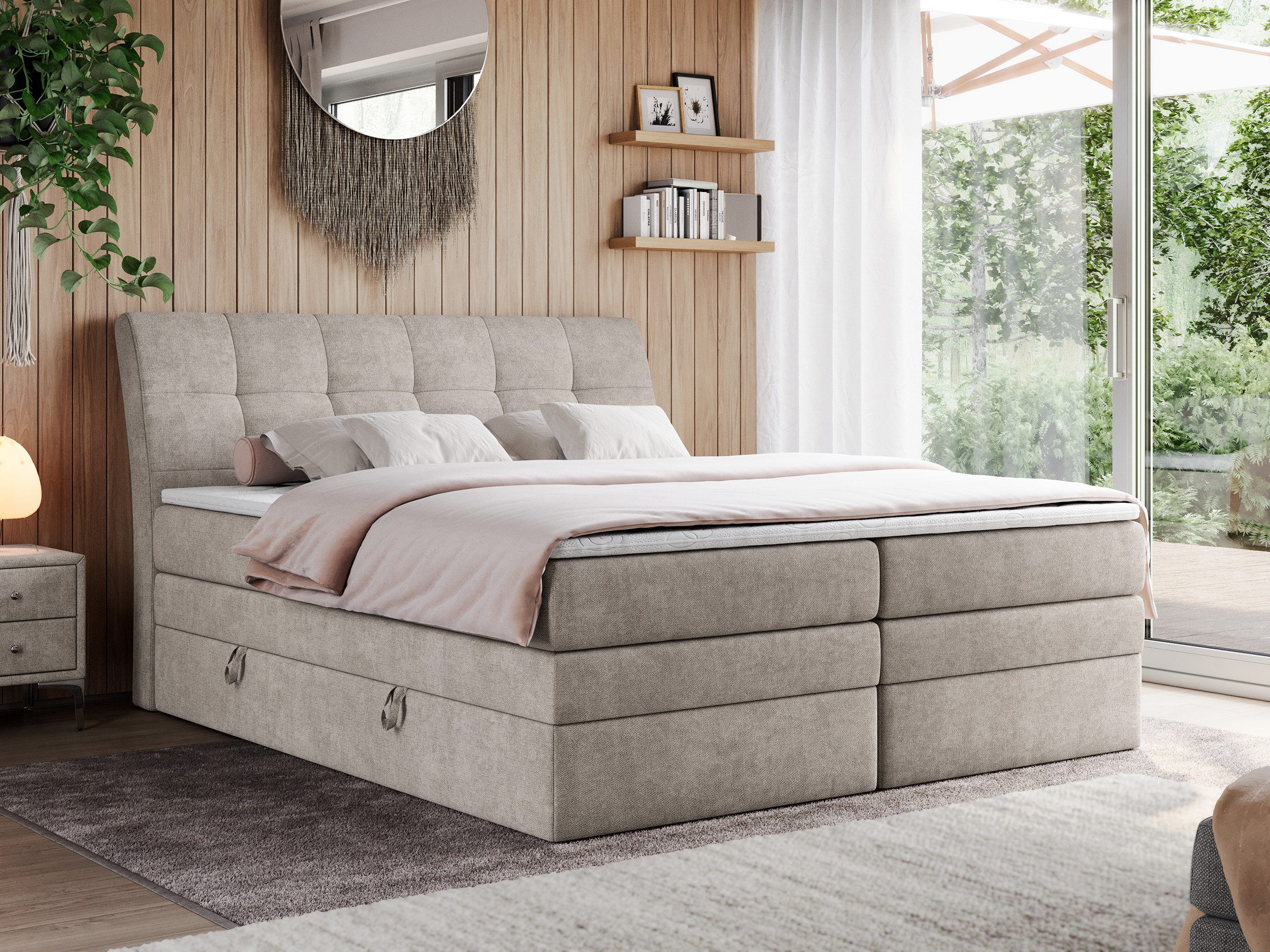 MKS MÖBEL Boxspringbett GOLD 10 KING (Set, zwei Bonell-Matratzen, zwei Multipocket-Matratzen, Topper T25/Visco), Polsterbett mit Bettkasten und fünf Matratzen - Stauraumbett