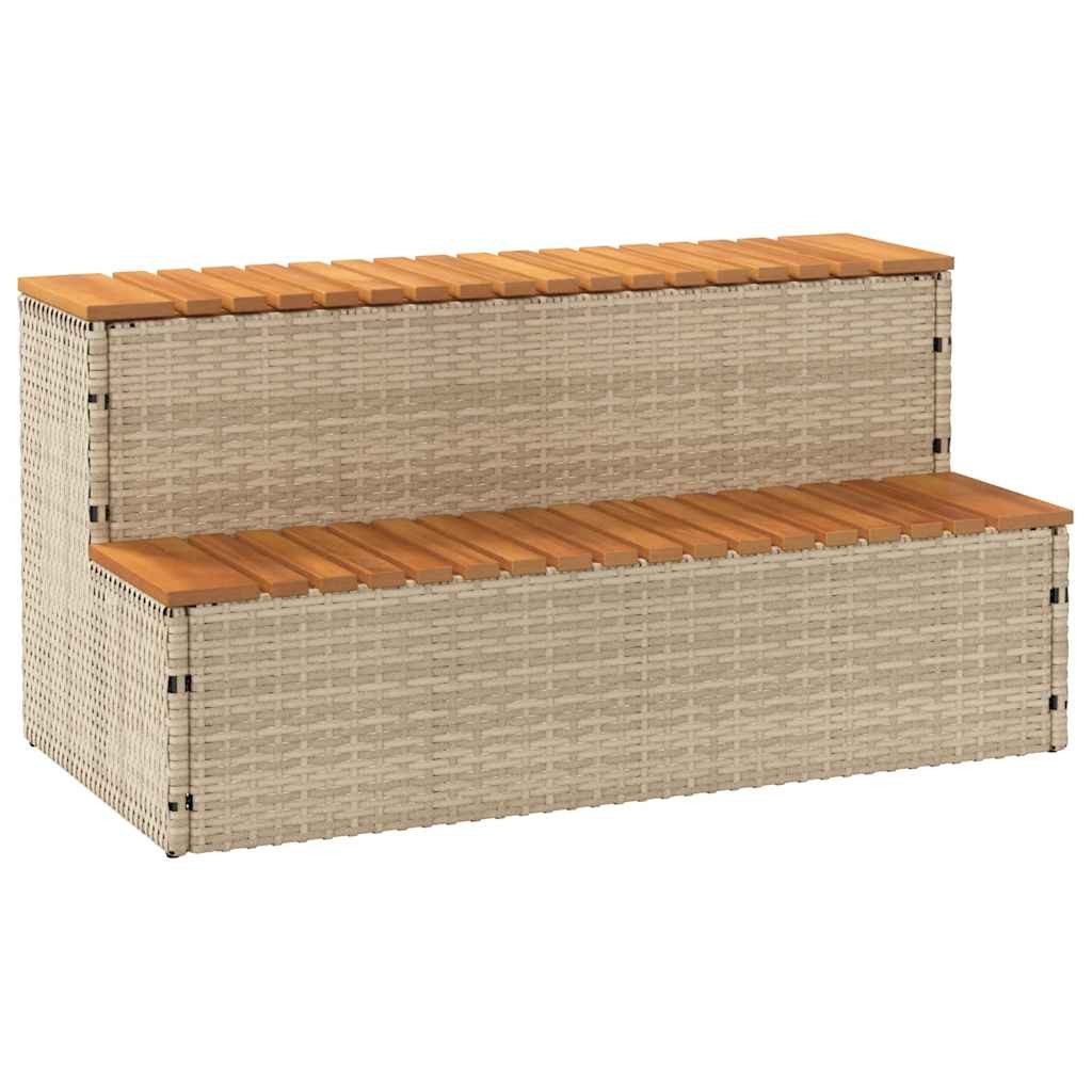 vidaXL Whirlpool Whirlpool Stufen Beige 100x50x50,5 cm Poly-Rattan Massiv Akazie