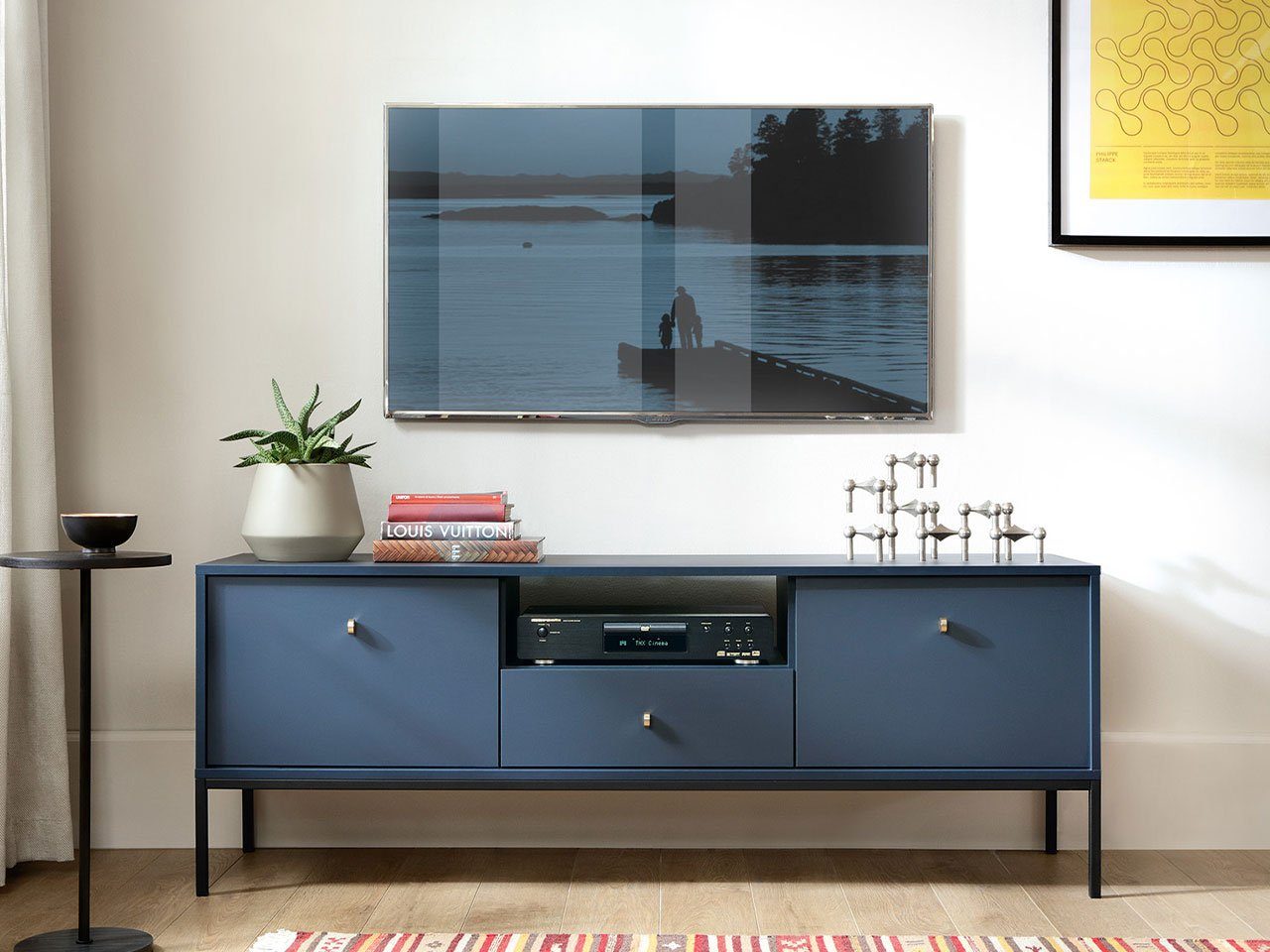 Schublade MRTV154 Mirjan24 mit 2 TV-Schrank Fernsehschrank TV-Möbel Marineblau Mono Türen, und