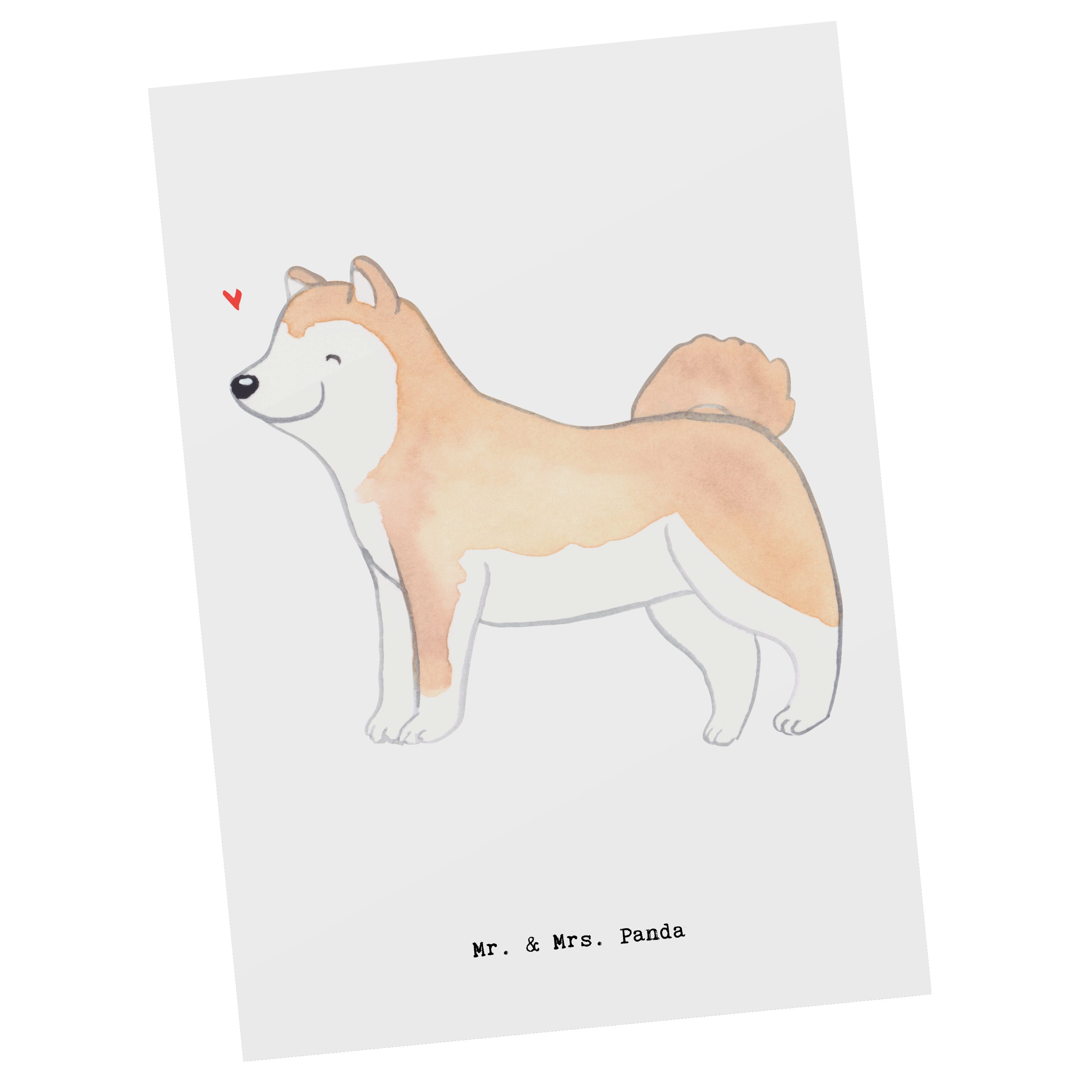 Mr. & Mrs. Panda Postkarte Akita Inu Lebensretter - Weiß - Geschenk, Einladungskarte, Tierfreund