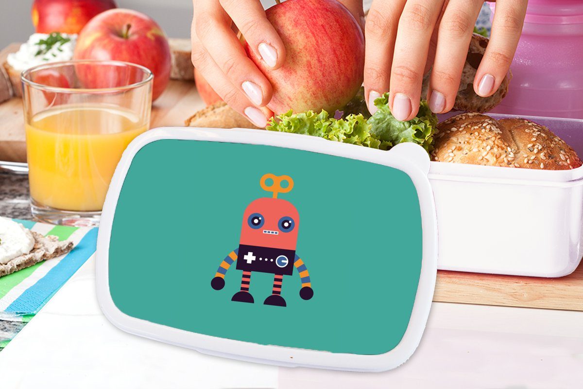 MuchoWow Jungs Spielzeug Brotdose, Roboter - Erwachsene, Mädchen - - weiß für Kinder Brotbox und für Kinder, (2-tlg), Kunststoff, Lunchbox Gesicht und Rosa - Jungen -