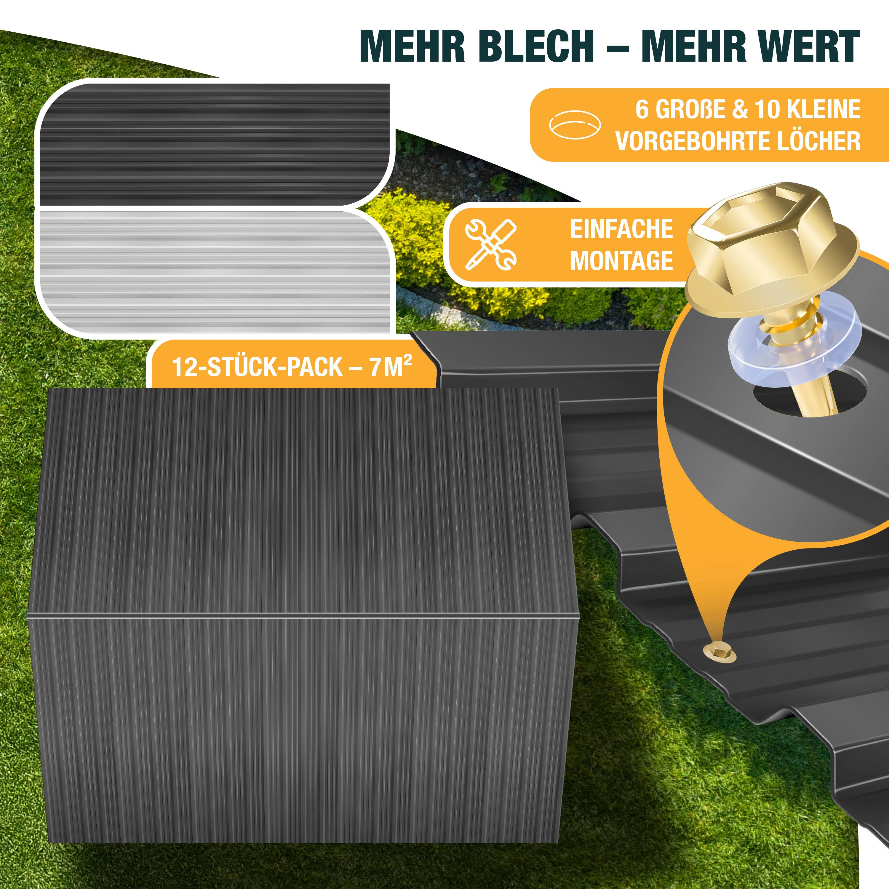 KESSER Trapezblech, 12 Profilblech Trapezblech 129cm 45cm 7 m² - Dachblech Dachplatten