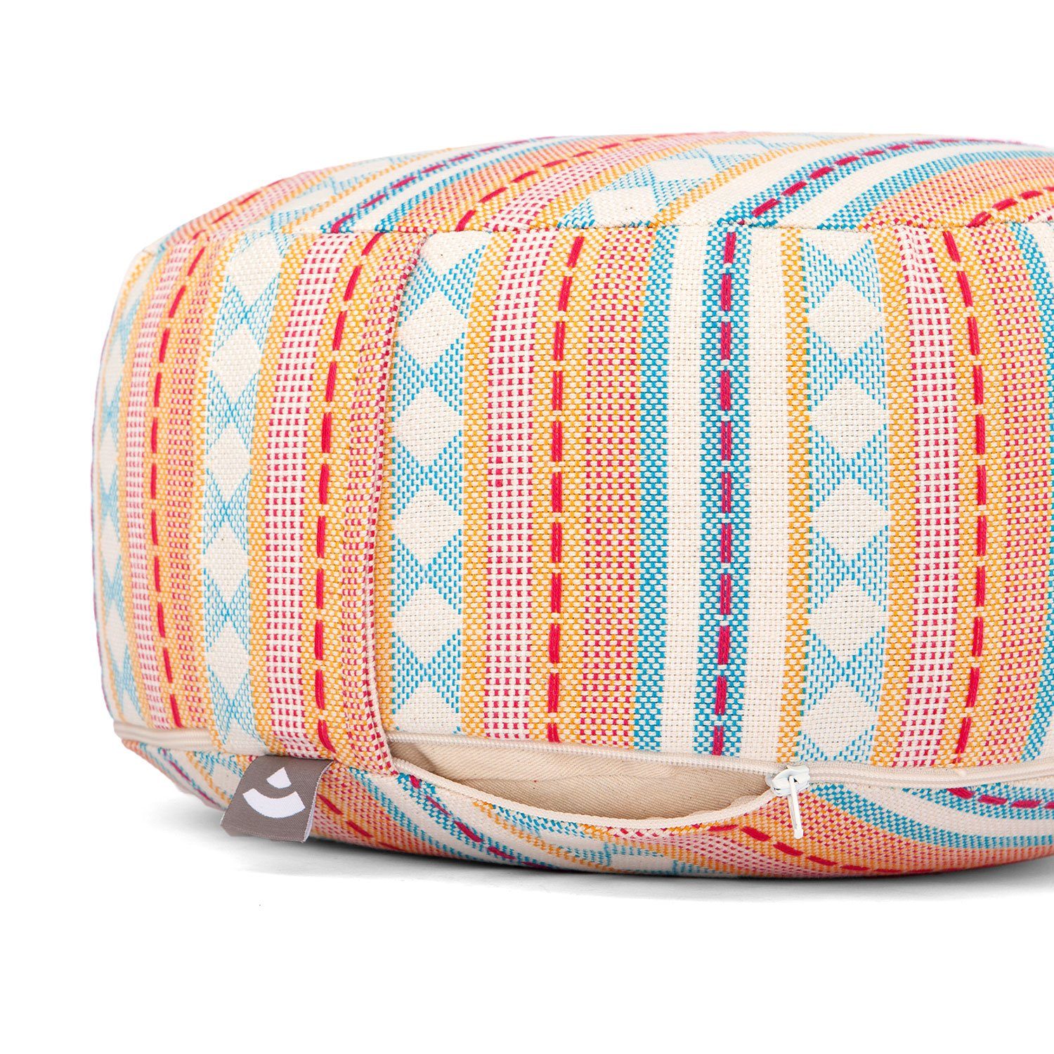 bodhi Meditationskissen Meditationskissen RONDO, ETHNO Collection, Jacquard-Webstoff, apricot-hellblau gemustert