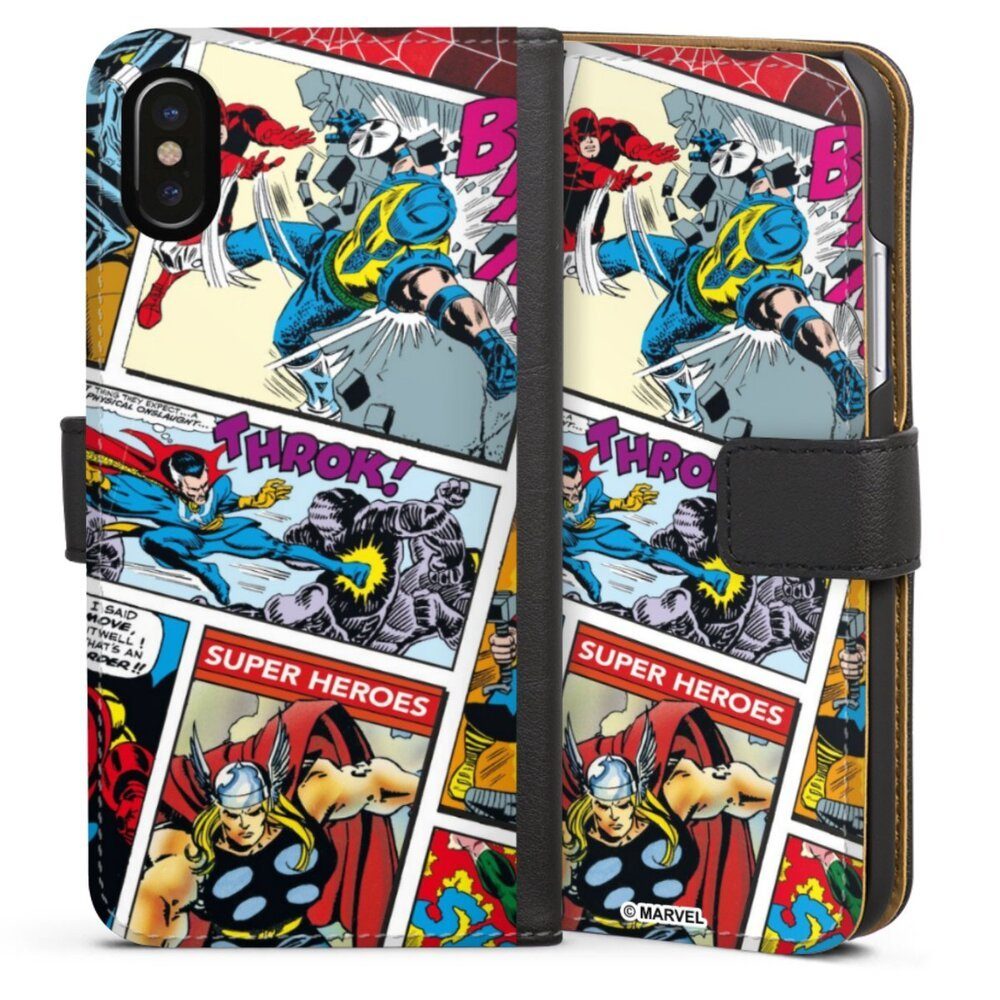 DeinDesign Handyhülle Marvel Retro Comic Blue, Apple iPhone X Hülle Handy Flip Case Wallet Cover Handytasche Leder