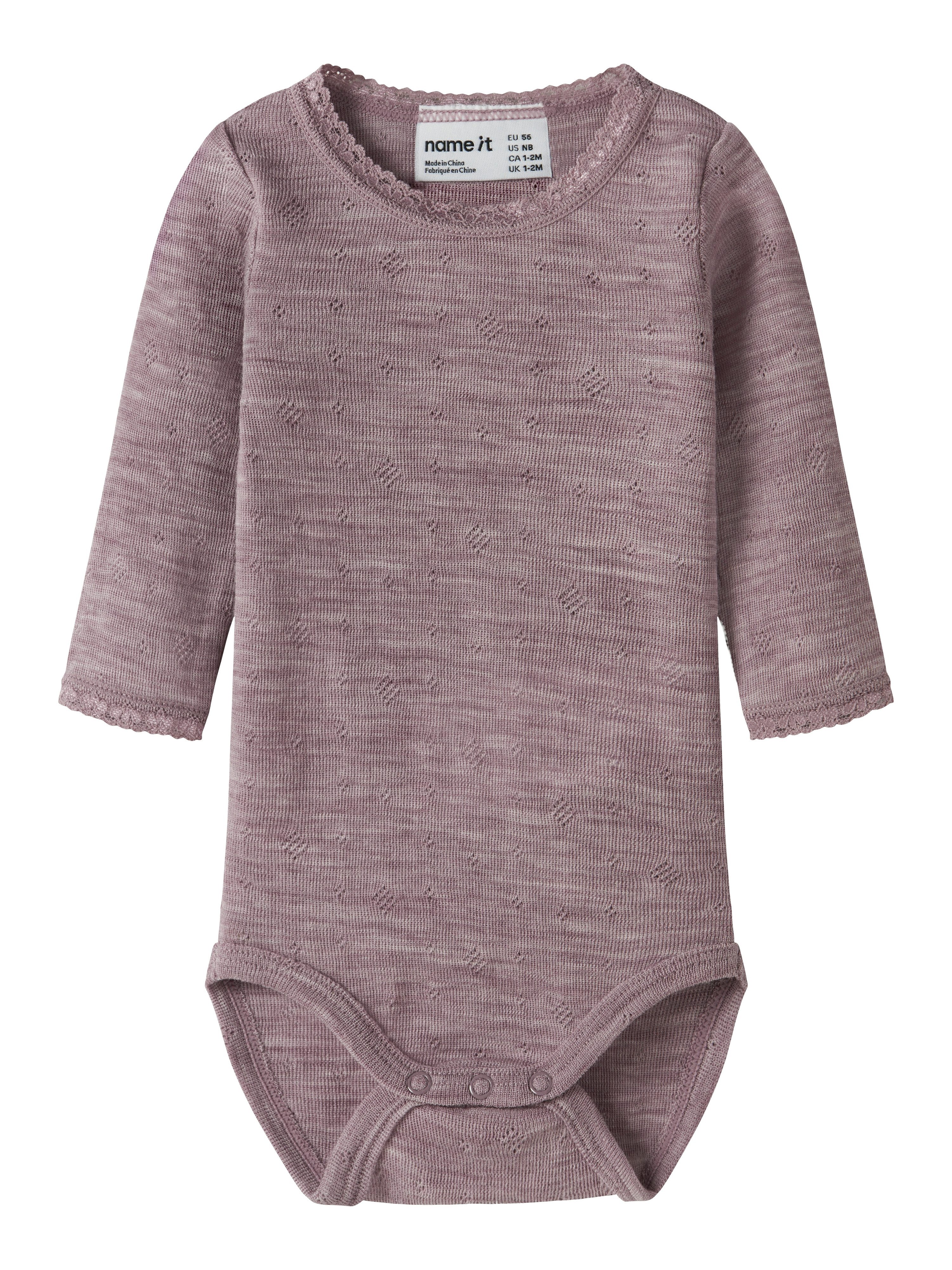 Name It Langarmbody NBFWANG WOOL NEEDLE LS BODY SOLID NOOS aus reiner Merinowolle