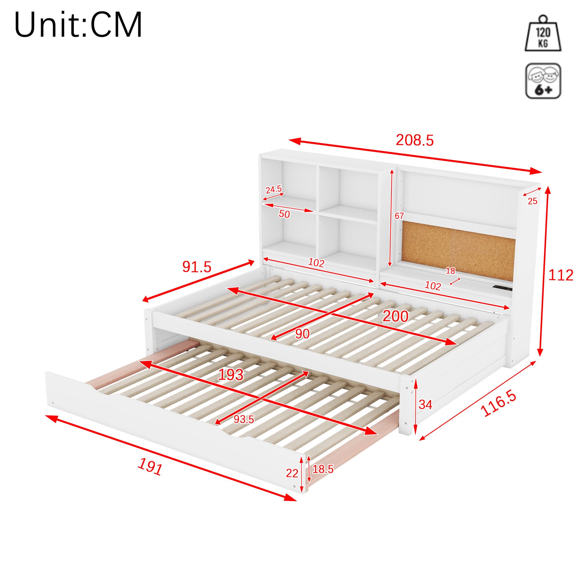 TavilaEcon Kinderbett Stauraumbett Schlafsofa 90x200cm, mit günstig online kaufen
